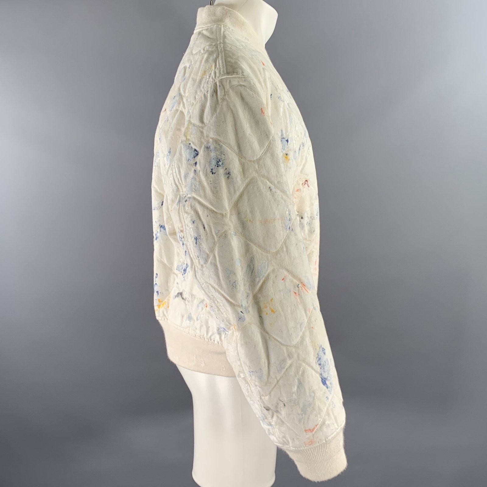 John Elliott JOHN ELLIOTT XL White Paint Splatter Cotton Bomber Jacket Size US XL / EU 56 / 4 - 3 Thumbnail