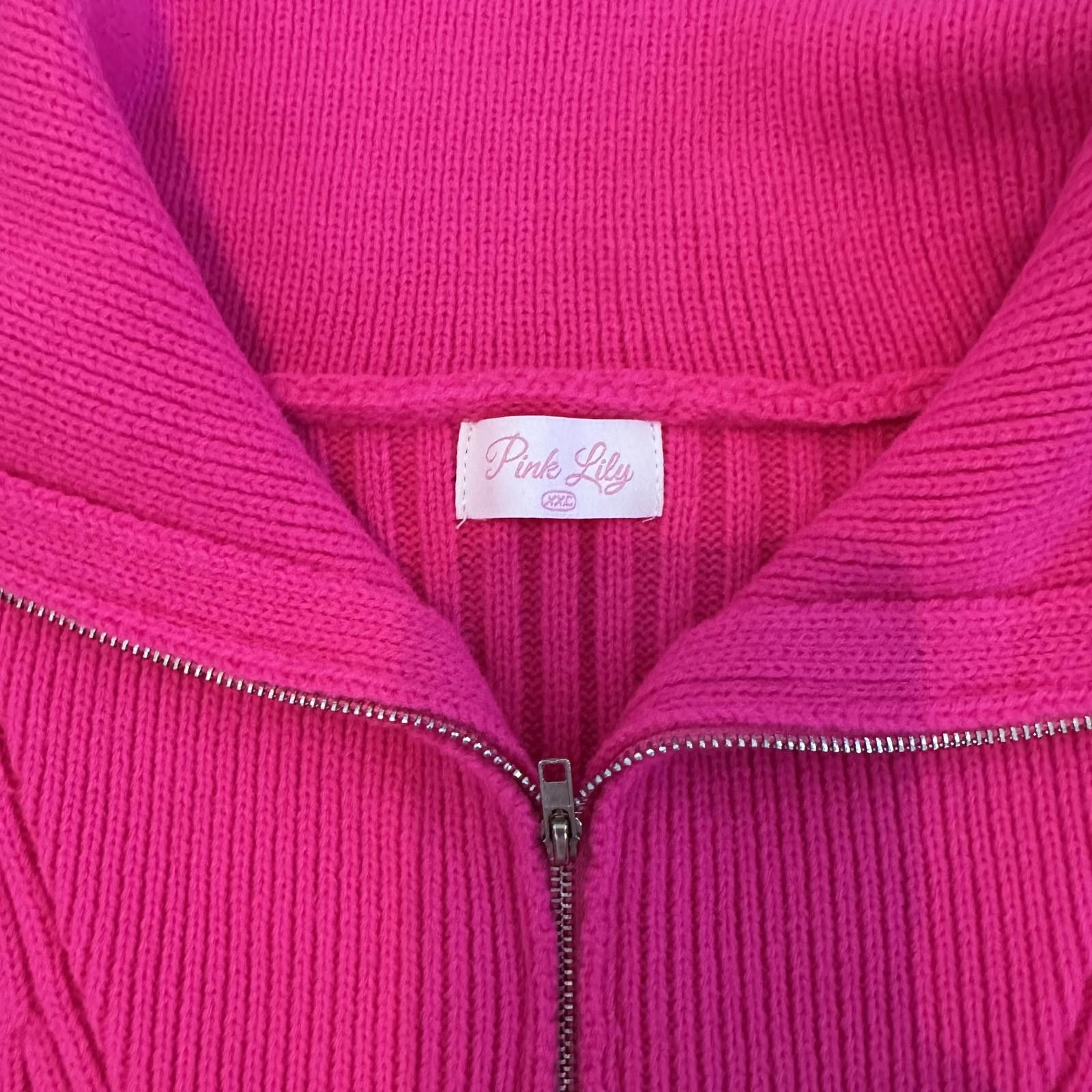 Designer Cozy Pink Zip-Up Sweater by Pink Lily Size XXL / US 16-18 / IT 52-54 - 2 Thumbnail
