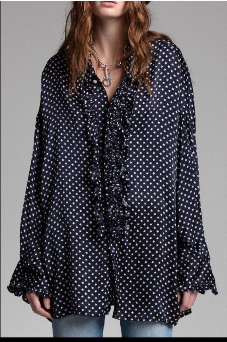 R13 Drop Neck Tuxedo Shirt in Navy Star Blue. XS Size XS / US 0-2 / IT 36-38 - 2 Thumbnail