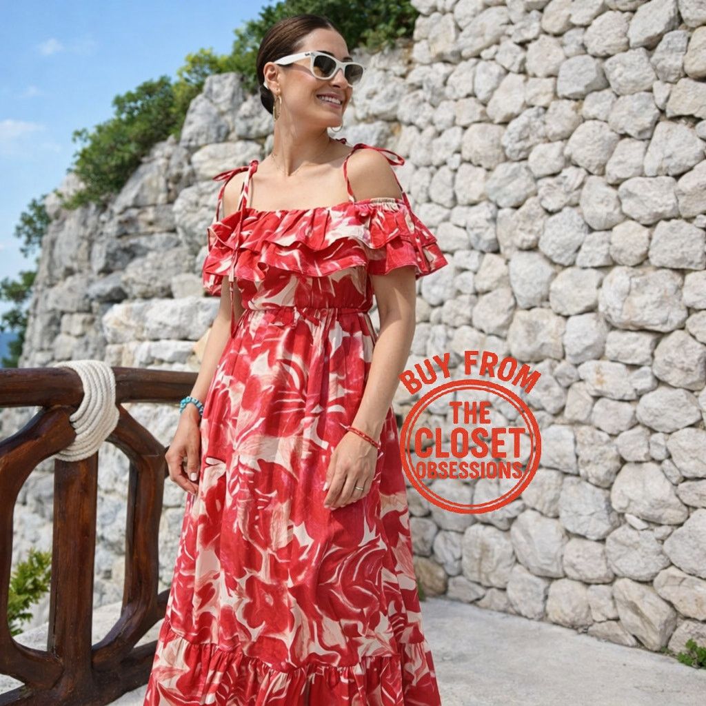 ZARA Red Ruffled Maxi Dress NWT