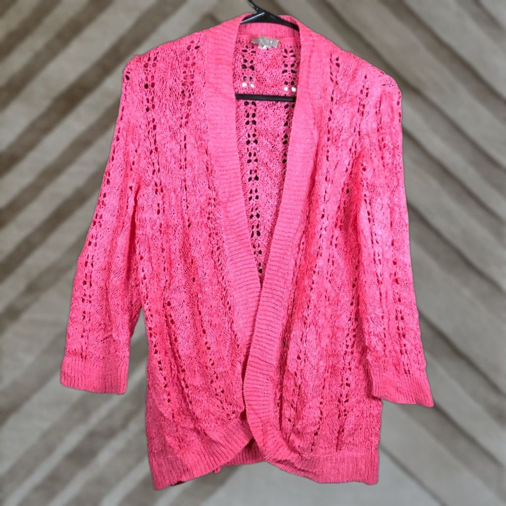 Vintage Chicos Womens Cardigan Sweater Pink Open Front Knit Long Sleeve S Regular Knit Style Open-Knit Casual Winter Fall Spring Summer 0 (S) Ladies Womens Size S / US 4 / IT 40 - 1 Thumbnail