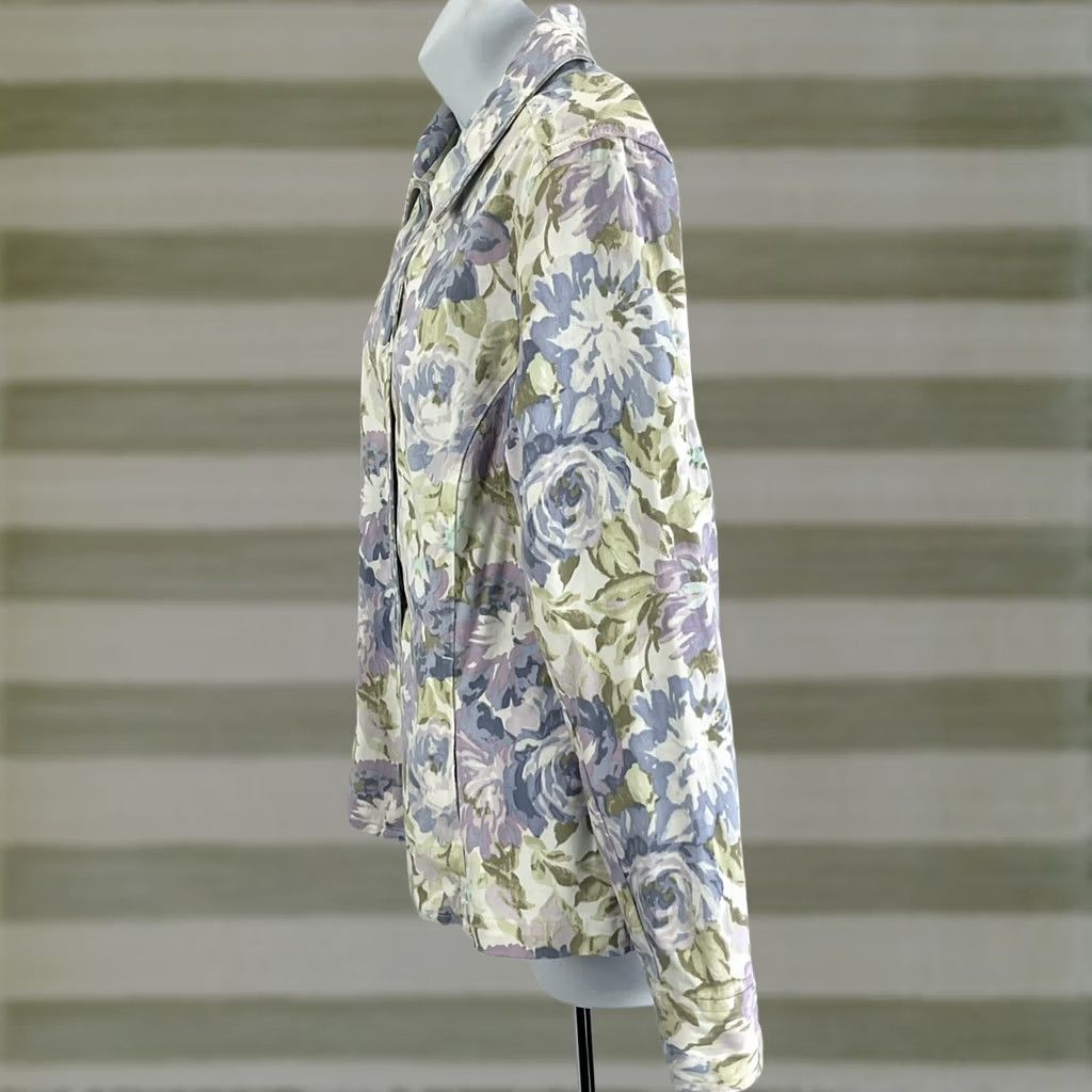 Croft & Barrow Croft & Barrow Jacket M Purple Pastel Floral Button Up Collared Cottage Boho Hippie Women’s Jacket Size M / US 6-8 / IT 42-44 - 1 Thumbnail
