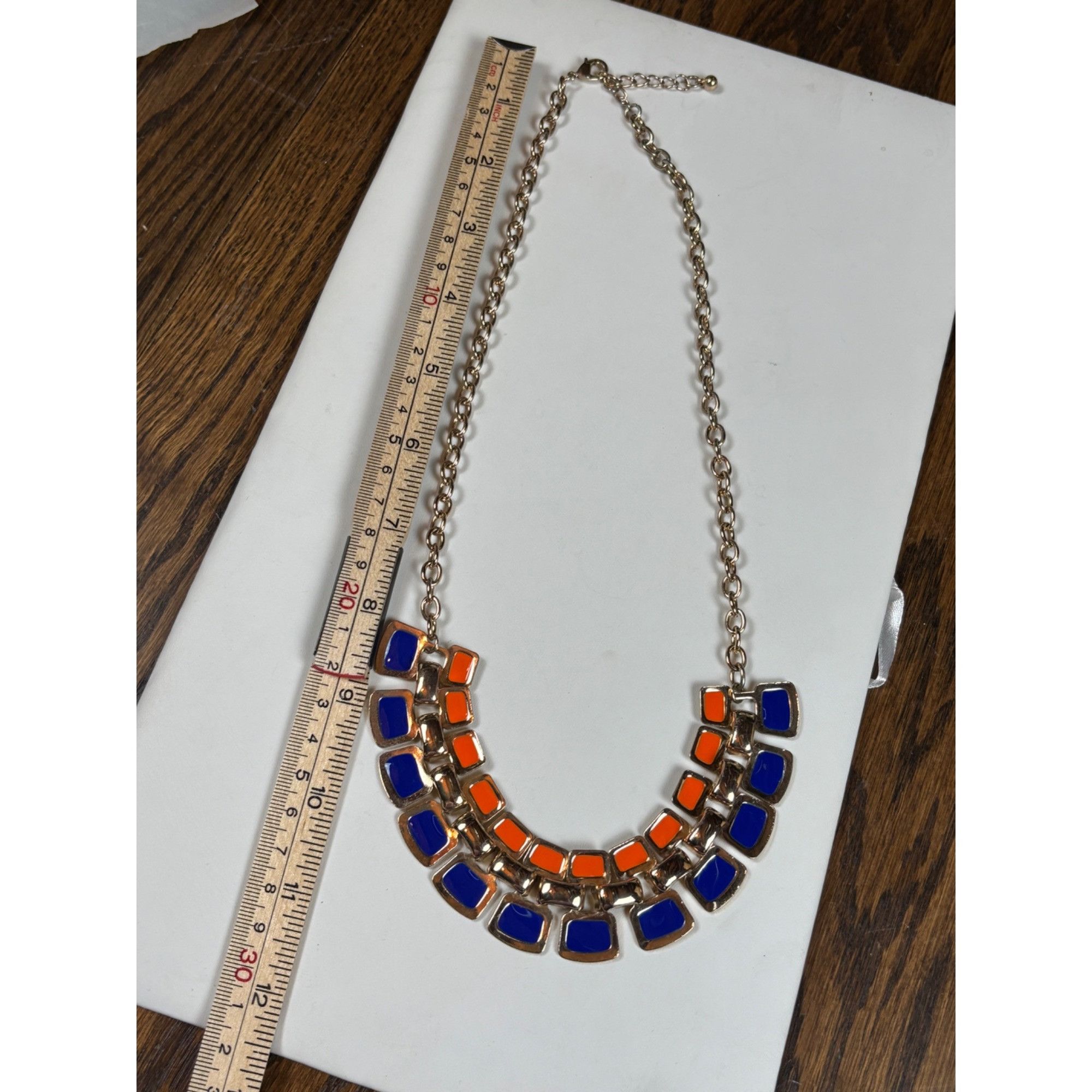 Other Orange & Blue Statement Necklace With Double Row Square Resi Size ONE SIZE - 7 Thumbnail