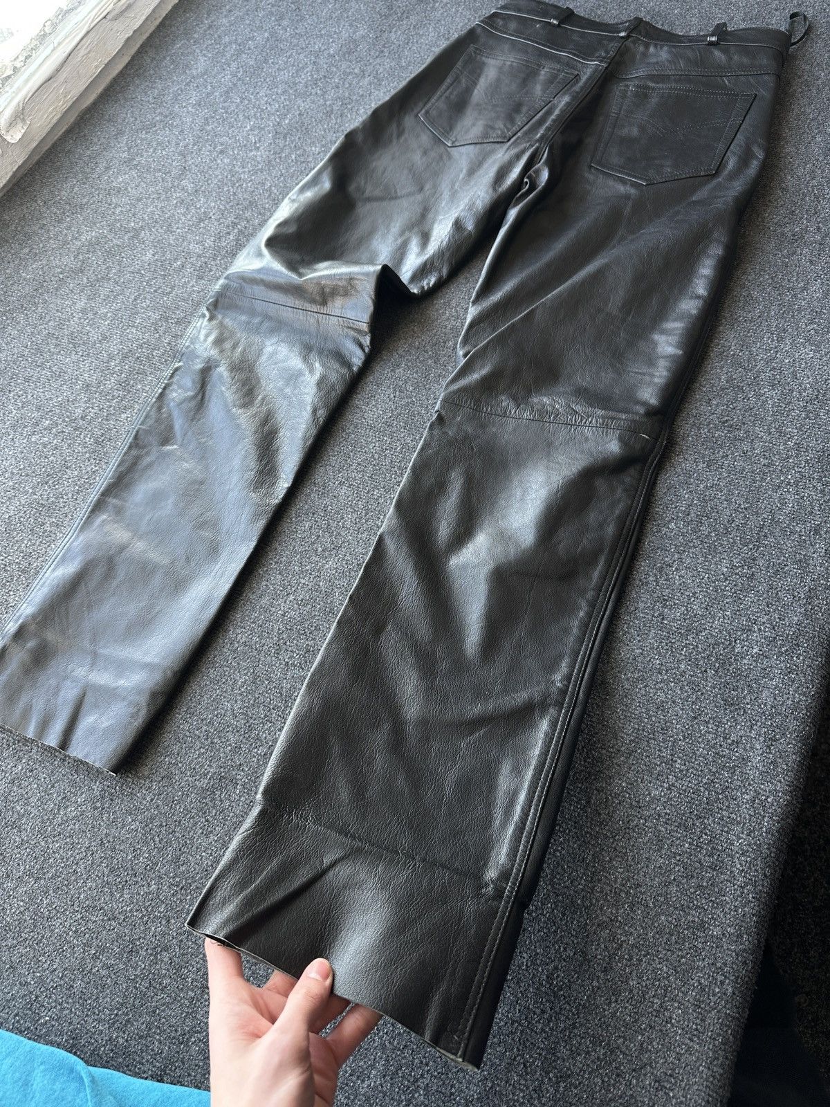 Leather 🚨GRAIL LEATHER PANTS RACING VNTG Cowboy Biker Leather Pants Size US 30 / EU 46 - 17 Thumbnail