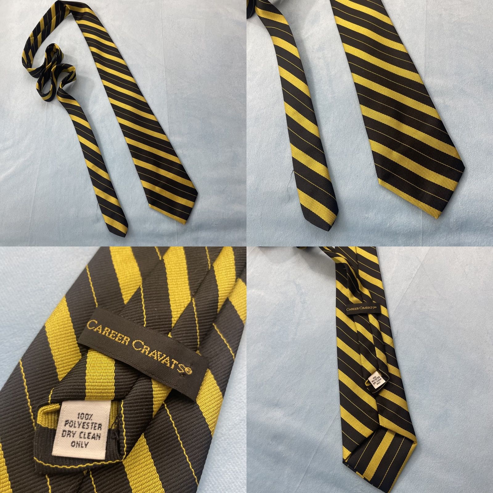 Vintage Career Cravats Tie Vintage Silk Repp Yellow Gold Striped Edgy Bold 61" Mens Tie Size ONE SIZE - 8 Thumbnail