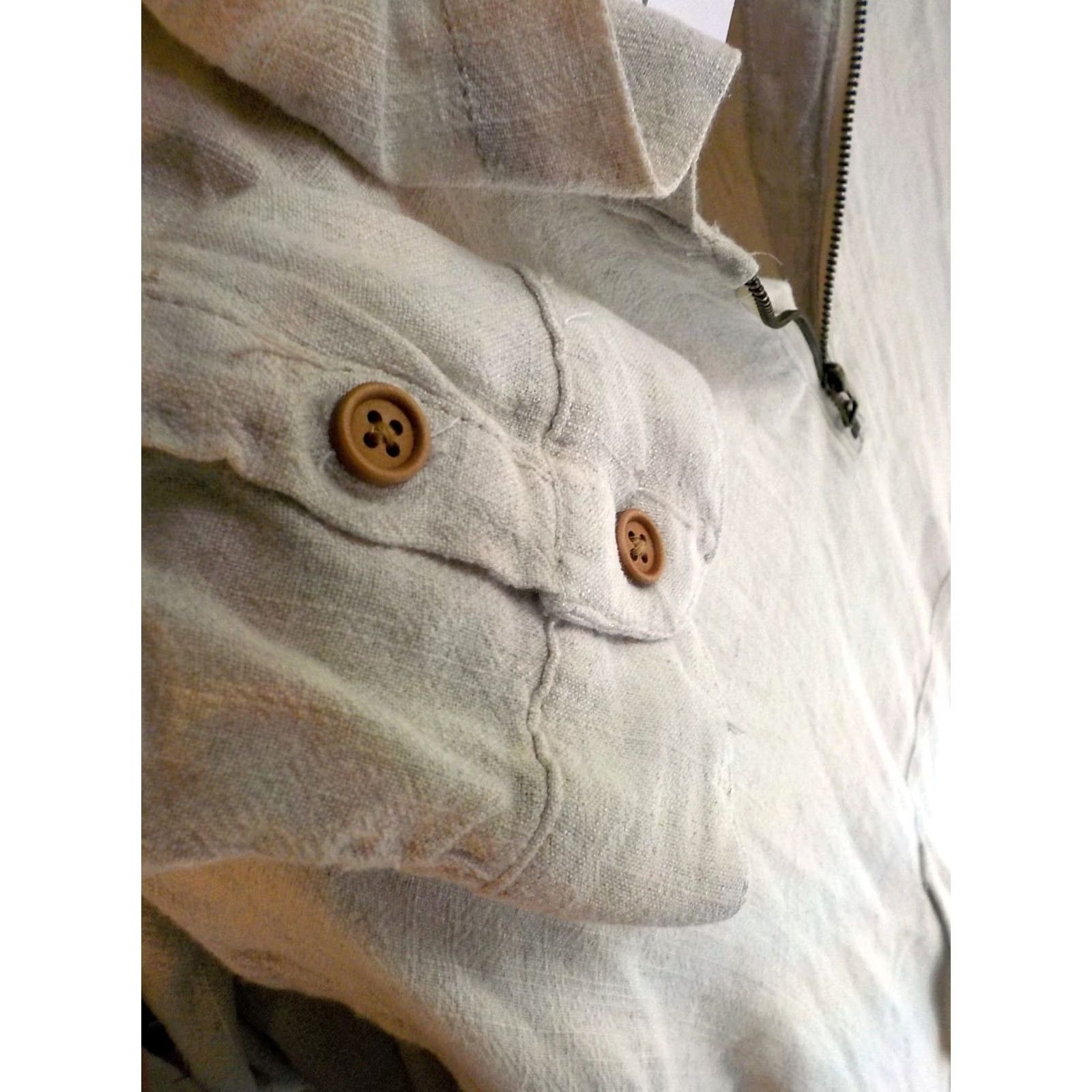 Zara VINTAGE? no. Final: ZARA Hooded Blouse Shirt Linen Blend Beige 9 NWT Womens 3/4 Sleeve Kangaroo Pocket Harvested 1990s? Size M / US 6-8 / IT 42-44 - 5 Thumbnail