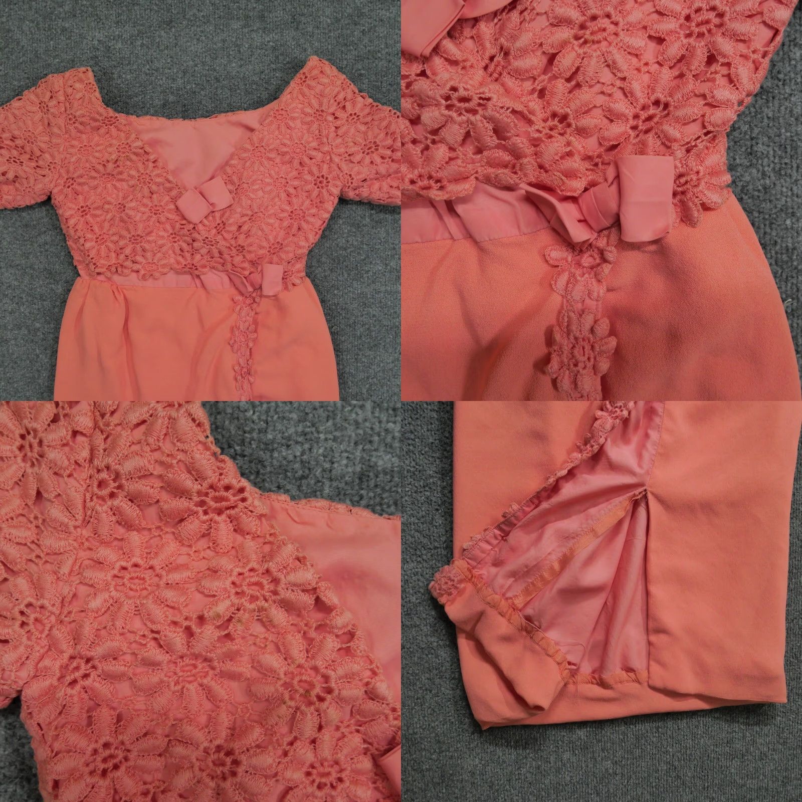 Vintage VINTAGE Dress Womens Small Orange Peach Maxi Gown Floral Lace 60s Size S / US 4 / IT 40 - 9 Thumbnail