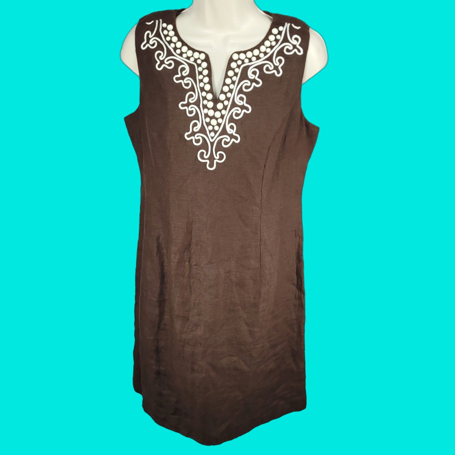Talbots Talbots Brown 100% Linen Sleeveless Sheath Dress 6P Knit? No Size M / US 6-8 / IT 42-44 - 1 Thumbnail