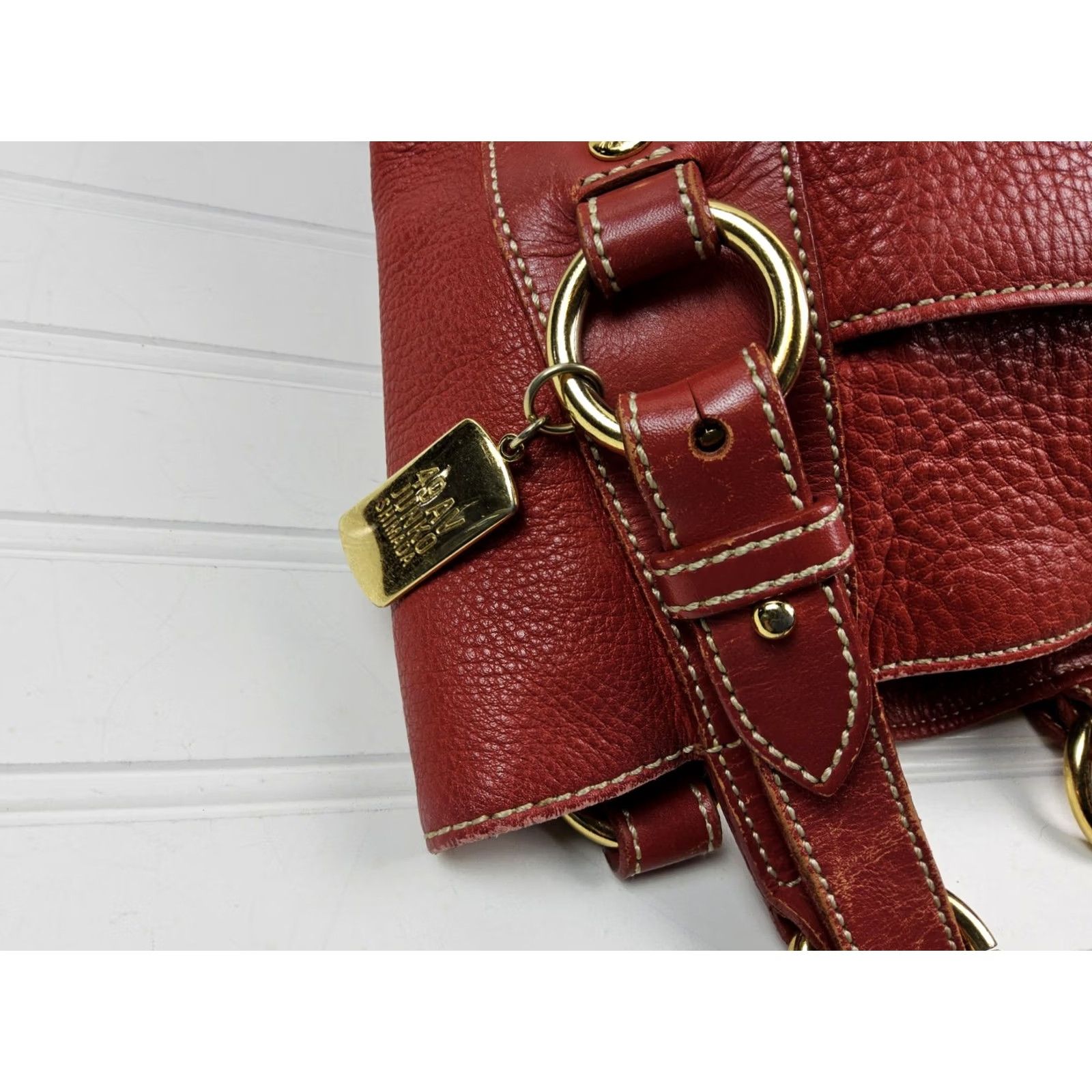 Vintage 49 Av Junko Shimada Tote Leather Handbag Purse Shoulder Pebbled Bright Red Womens Size ONE SIZE - 4 Thumbnail