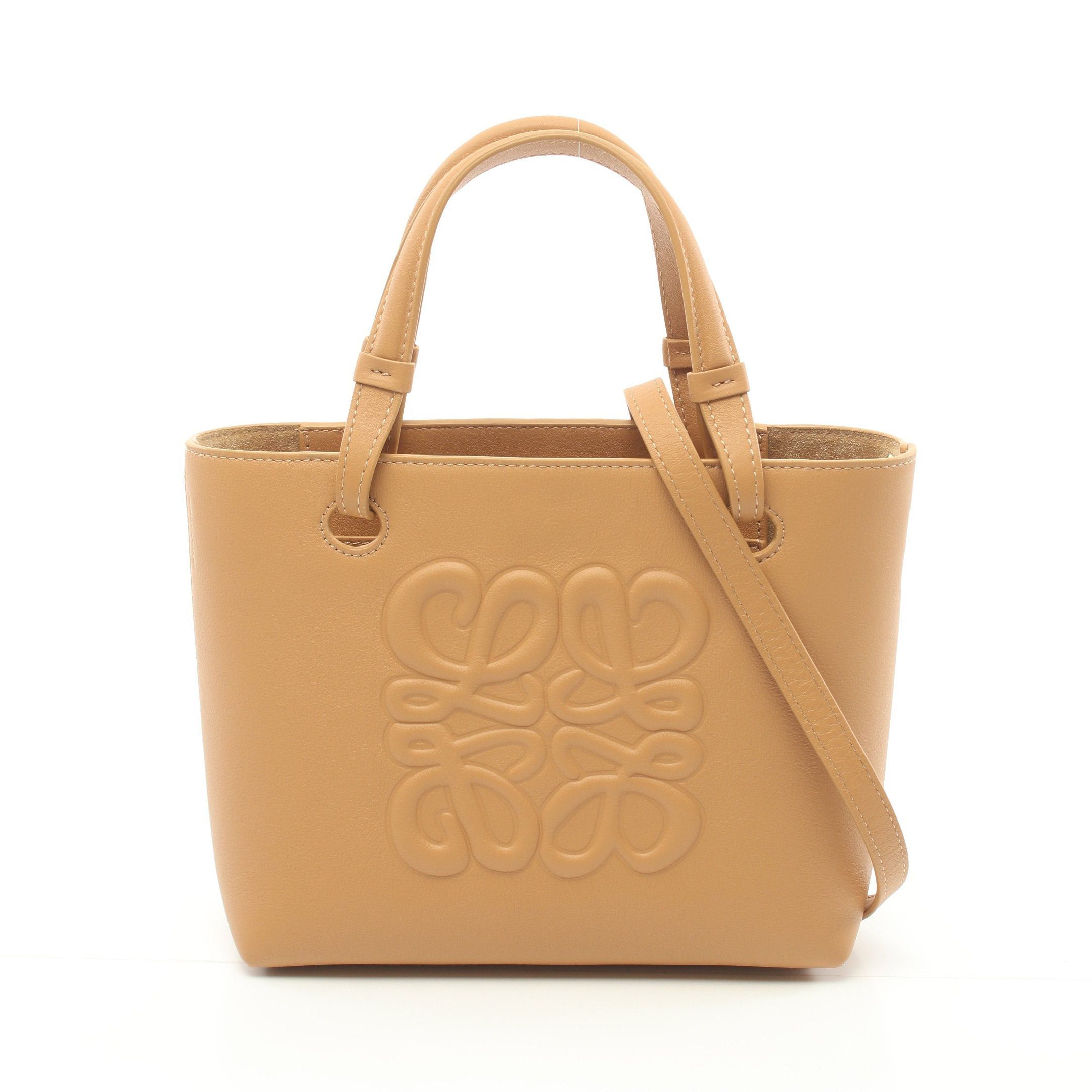image of Loewe Inflated Anagram Mini Handbag Tote Bag Leather Light Brown 2Way, Women's