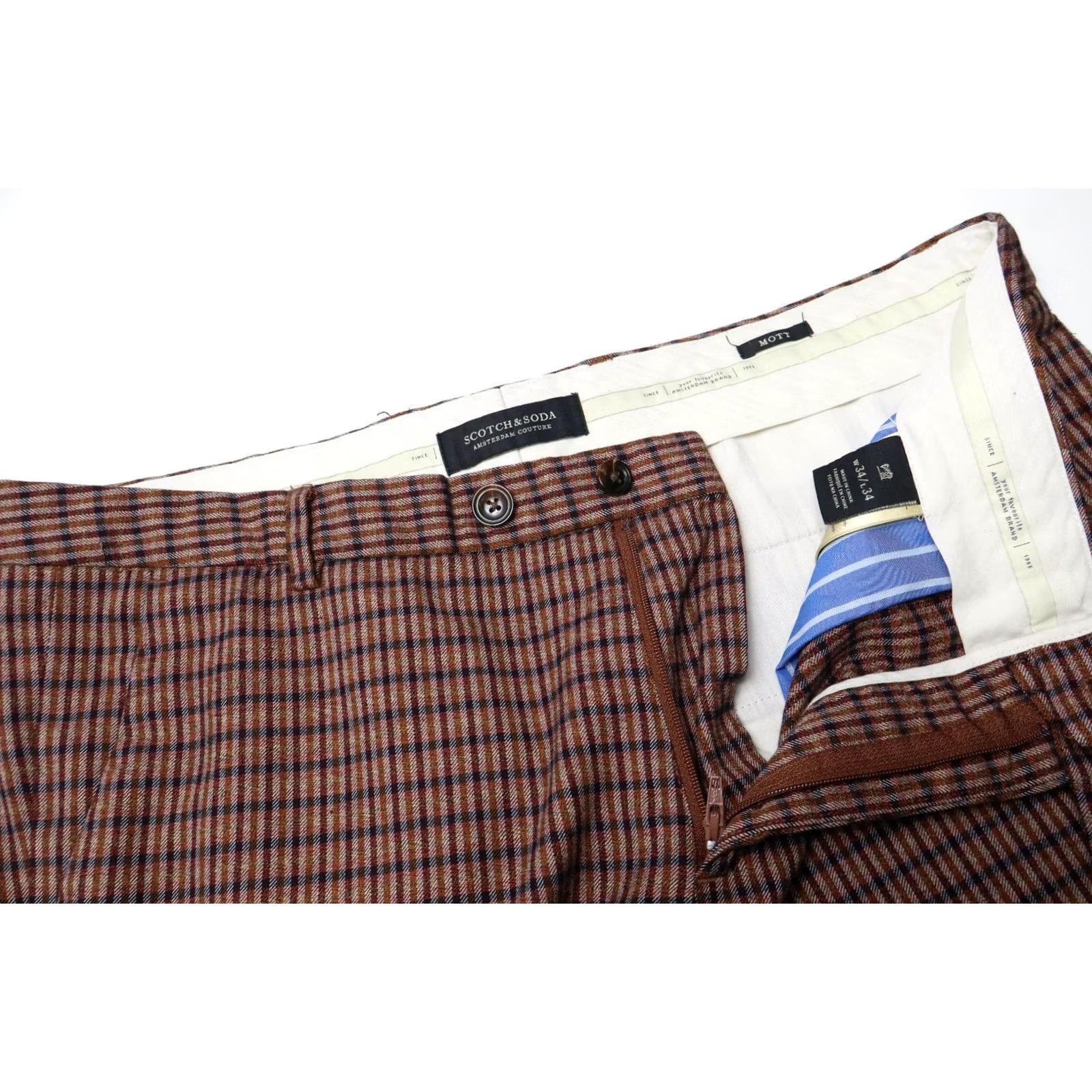 Scotch & Soda SCOTCH & SODA Mott Trousers Men's Brown Patterned Zip Fly Stretchy W34/L34 Size US 34 / EU 50 - 4 Thumbnail