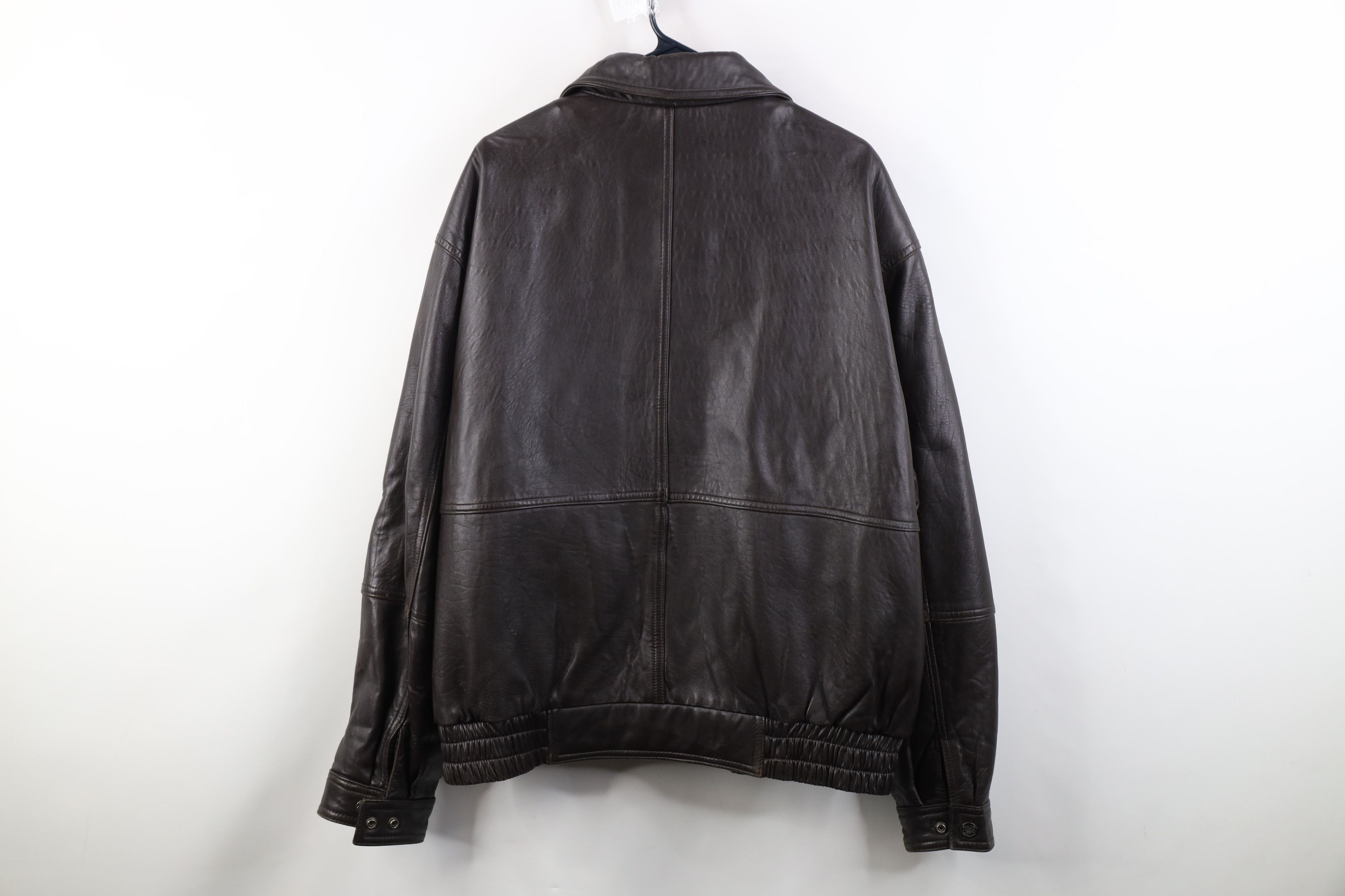 Vintage Vintage 90s Streetwear Full Zip Leather Bomber Jacket Brown Size US XL / EU 56 / 4 - 14 Thumbnail