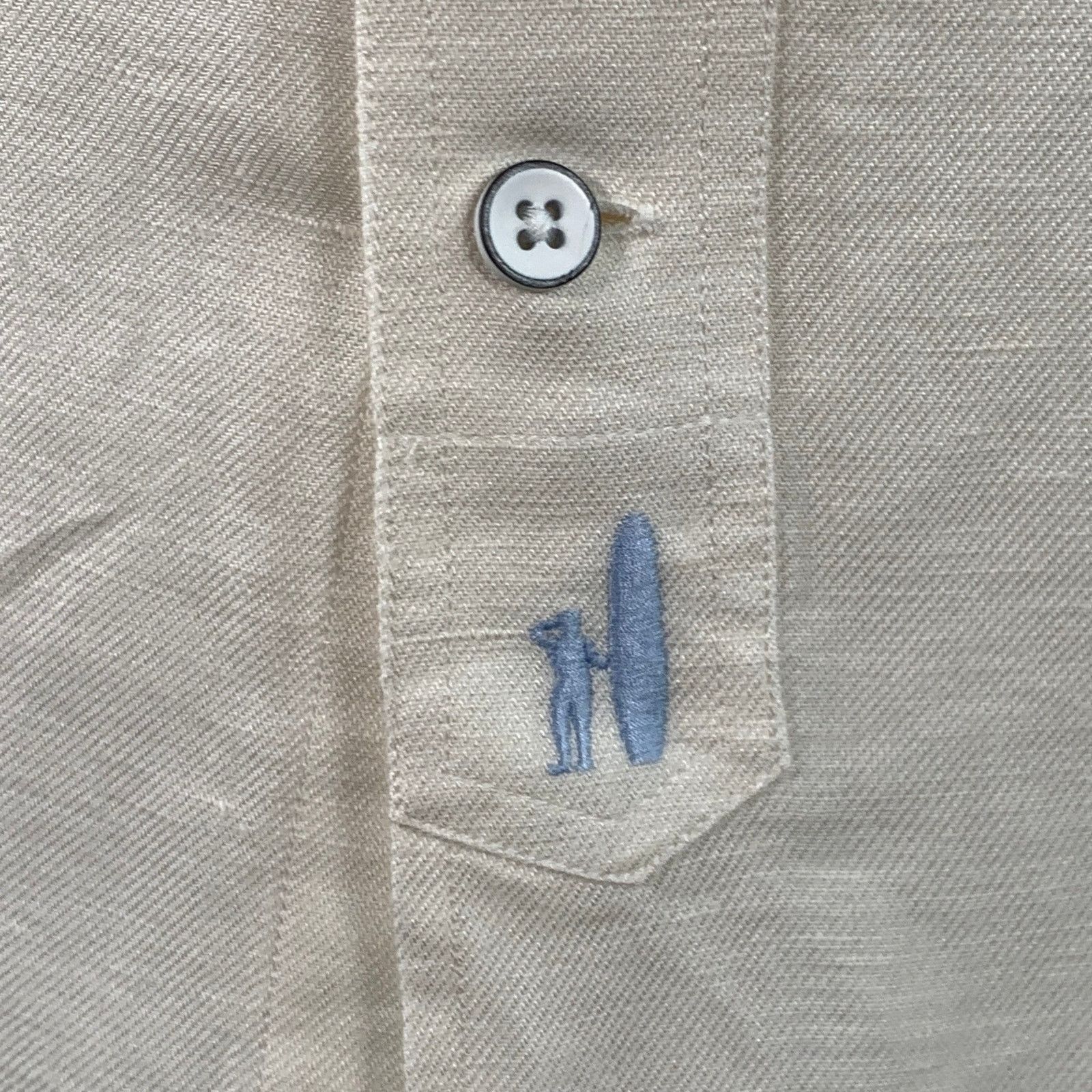 johnnie-O Cream Linen Button Down Collar Two Pockets Long Sleeve Shirt Size US M / EU 48-50 / 2 - 2 Thumbnail