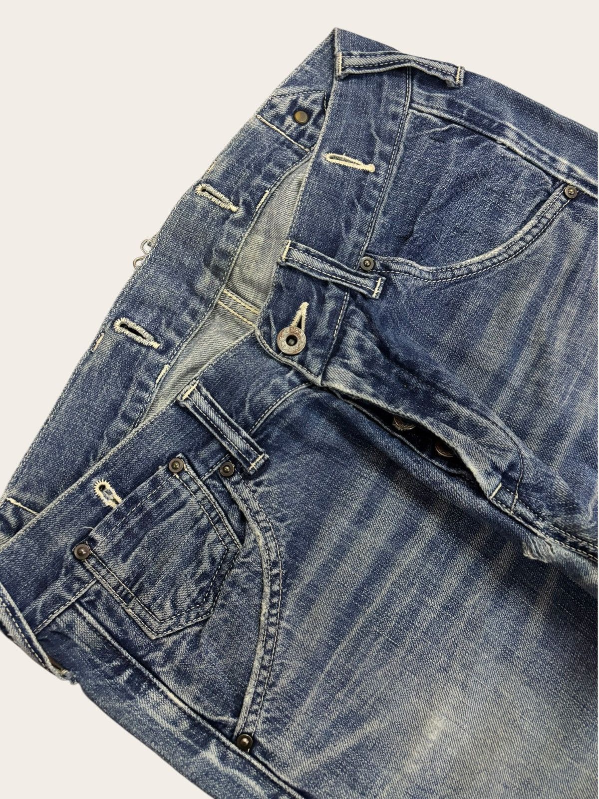 KOJIMA GENES Vtg Japan John Bull Selvedge Carpenter Buckle Distress Jeans Size US 32 / EU 48 - 9 Thumbnail