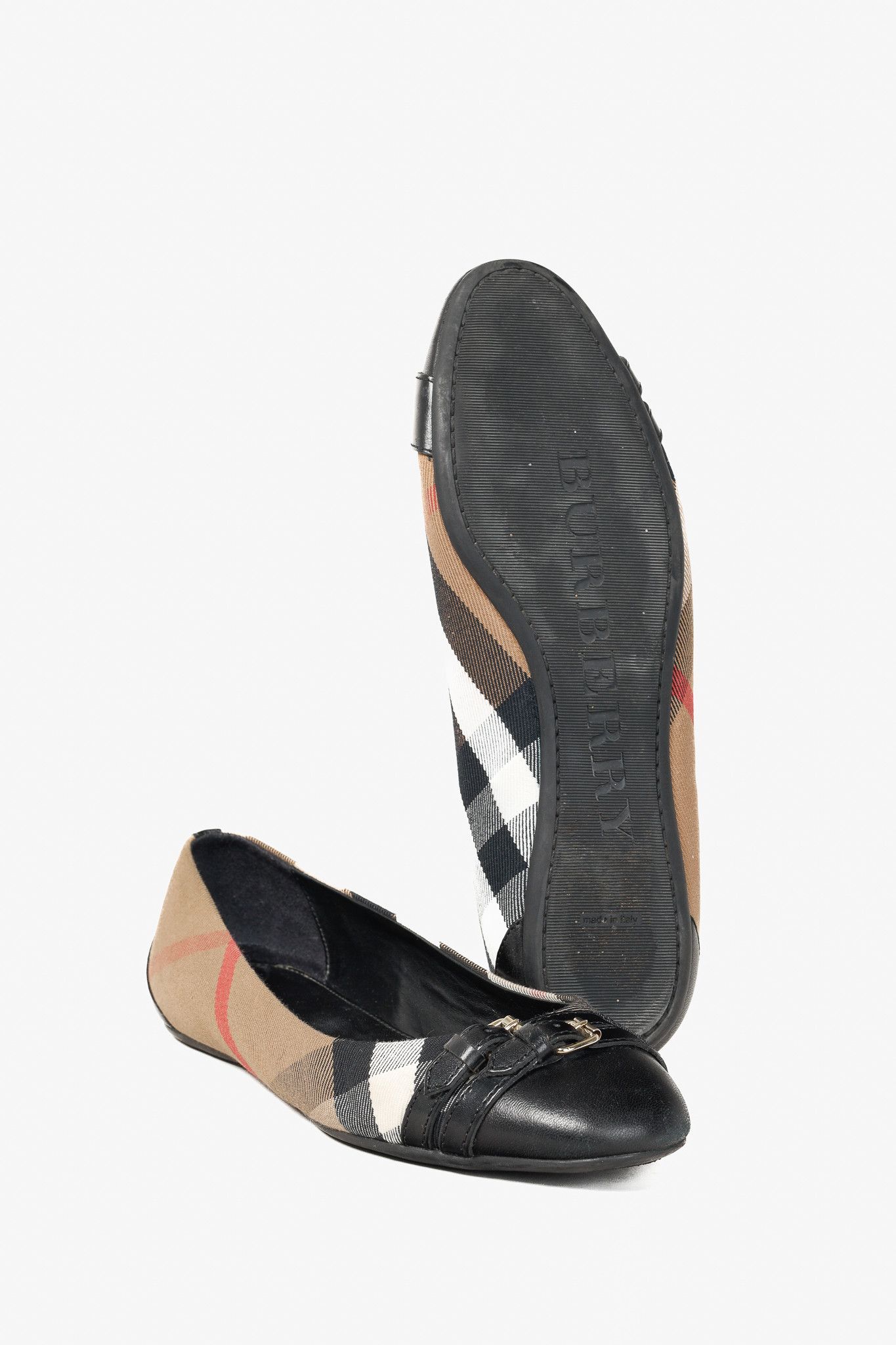 Burberry Burberry Avonwick House Check Leather-Trim Ballerina Flats Size US 9.5 / IT 39.5 - 4 Thumbnail