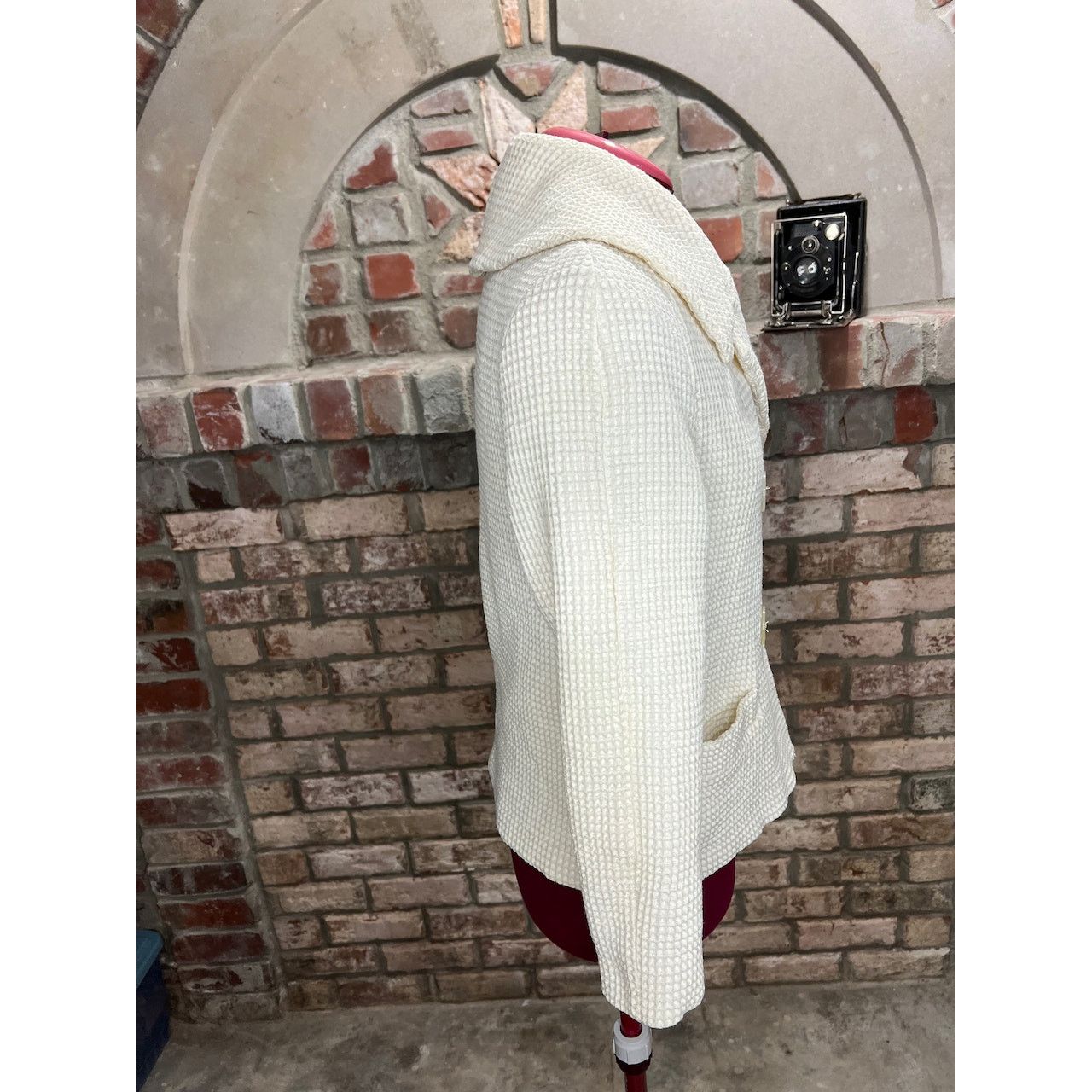 Vintage Blazer double breasted waffle knit cream 1950s oversized Size L / US 10 / IT 46 - 8 Thumbnail