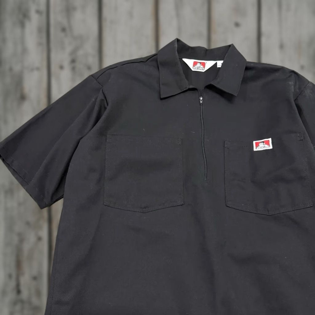 VINTAGE Ben Davis Quarter Zip Shirt Black Mens Size Medium
