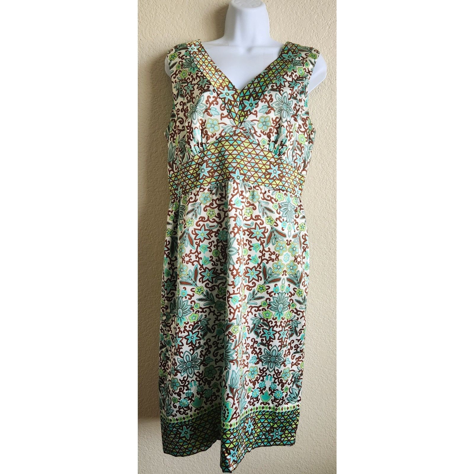 Other Rafael Teal Brown Floral Print Sleeveless Sheath Dress 10 Size L / US 10 / IT 46 - 1 Thumbnail