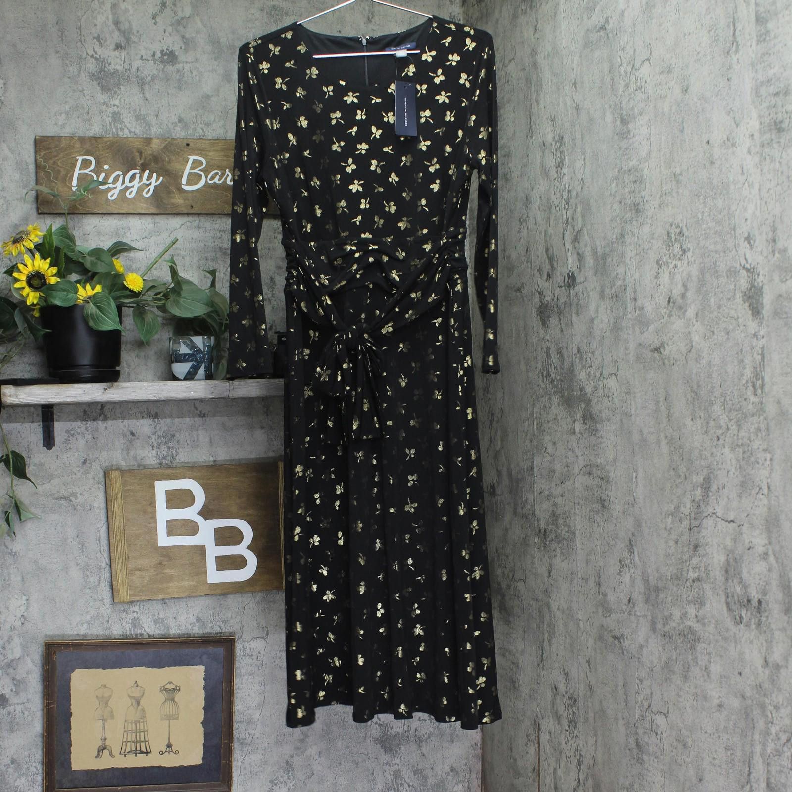 Tommy Hilfiger Nwt Tommy Hilfiger Printed Dress A4ij114a Black / Gold 12 Size XL / US 12-14 / IT 48-50 - 1 Thumbnail