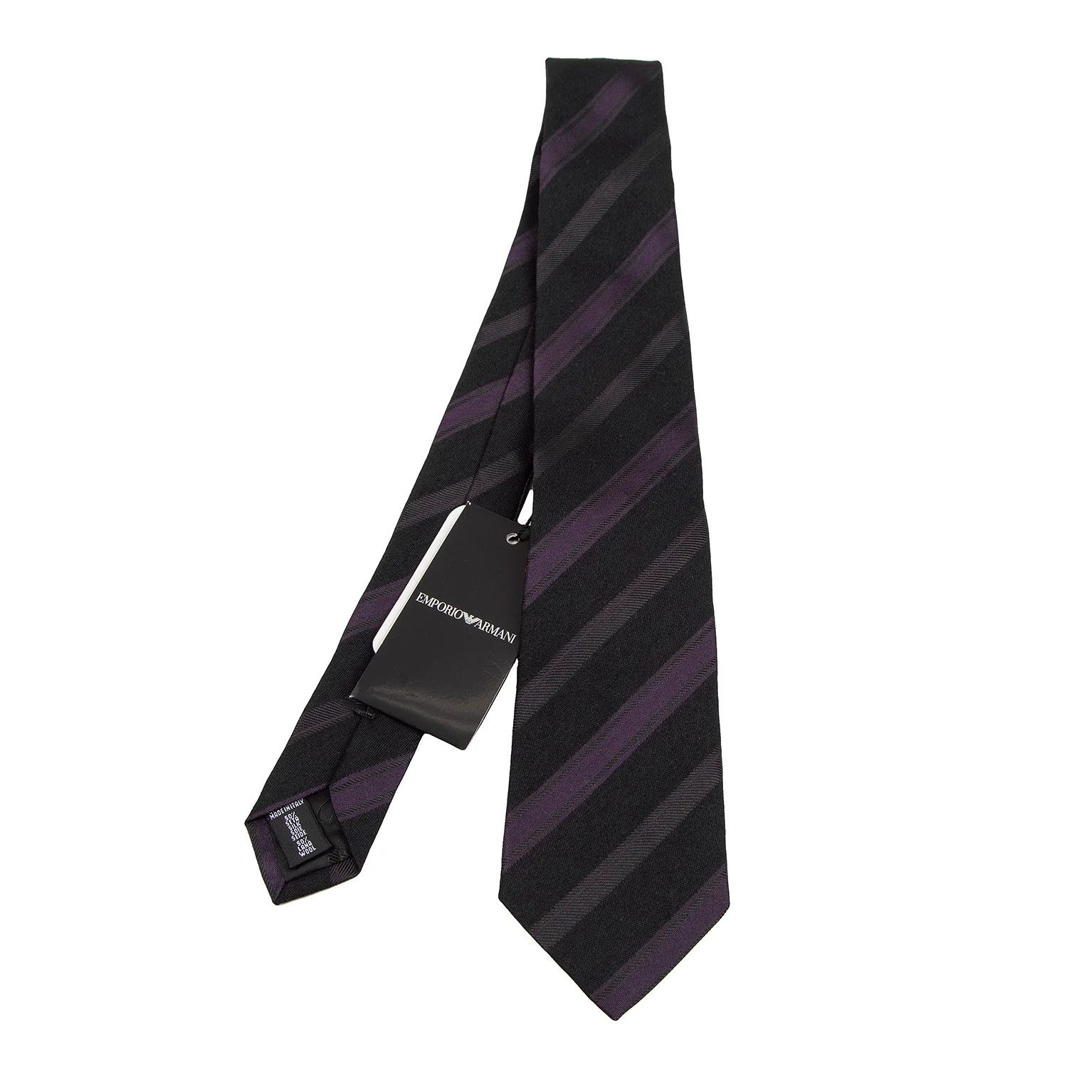 Emporio Armani Wool-Silk Alternate Regimental Tie in Navy Gray Size ONE SIZE - 1 Thumbnail