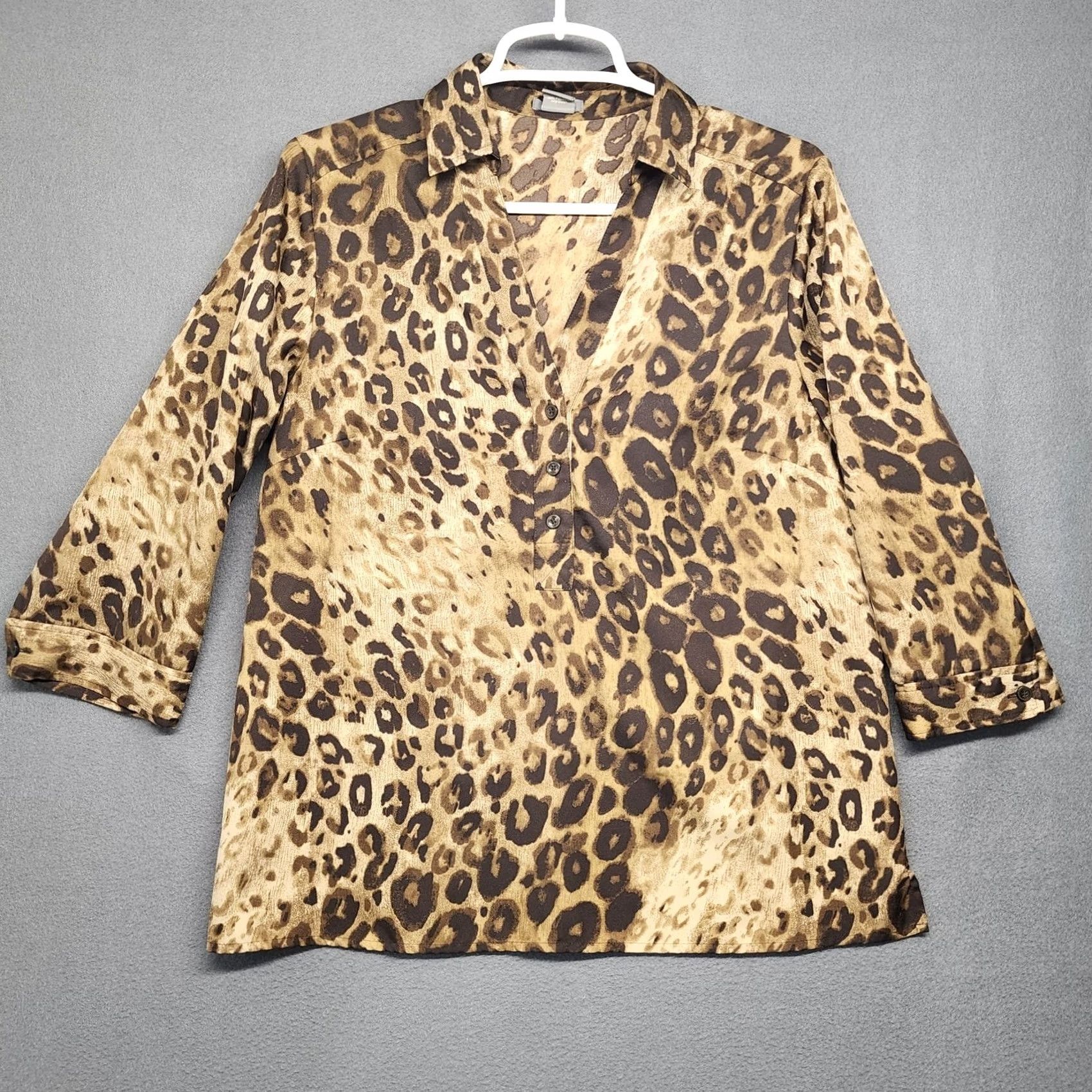 Ann Taylor Ann Taylor Shirt Womens Large Petite Leopard Animal Print Button Up Blouse Size L / US 10 / IT 46 - 2 Thumbnail