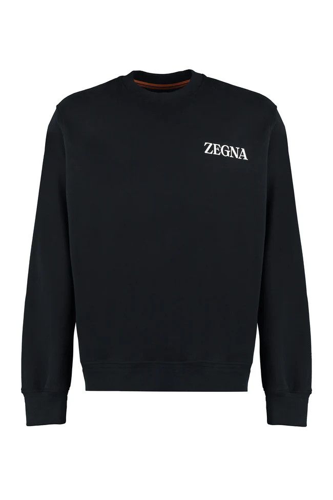 o1mle0824 Cotton Crew-neck Sweatshirts in Black