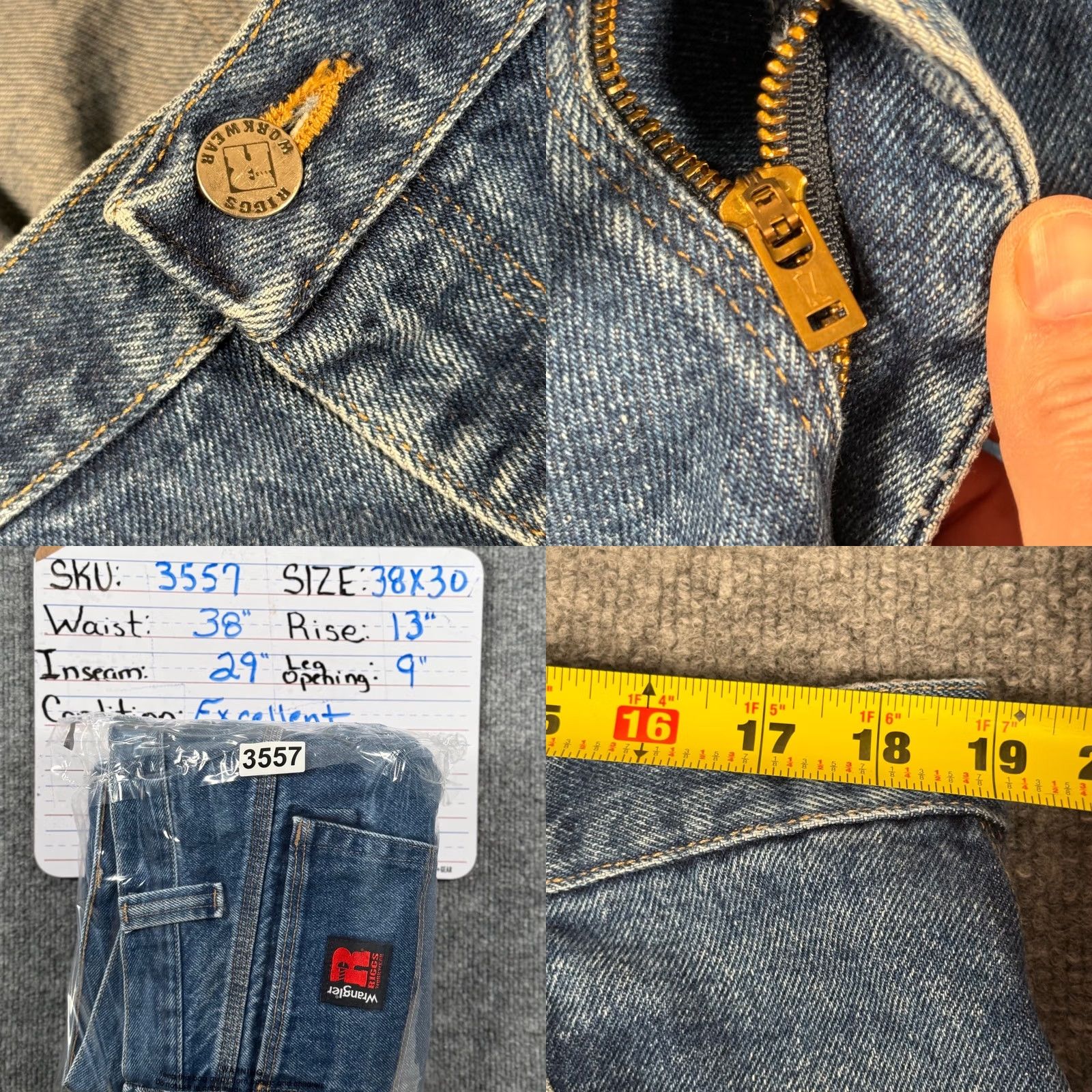 Wrangler VINTAGE Wrangler RIGGS Workwear Carpenter Jeans 38x29 Denim Blue Mens Jeans Straight 5-Pocket Medium Wash Outdoor Workwear Riggs Size US 38 / EU 54 - 8 Thumbnail