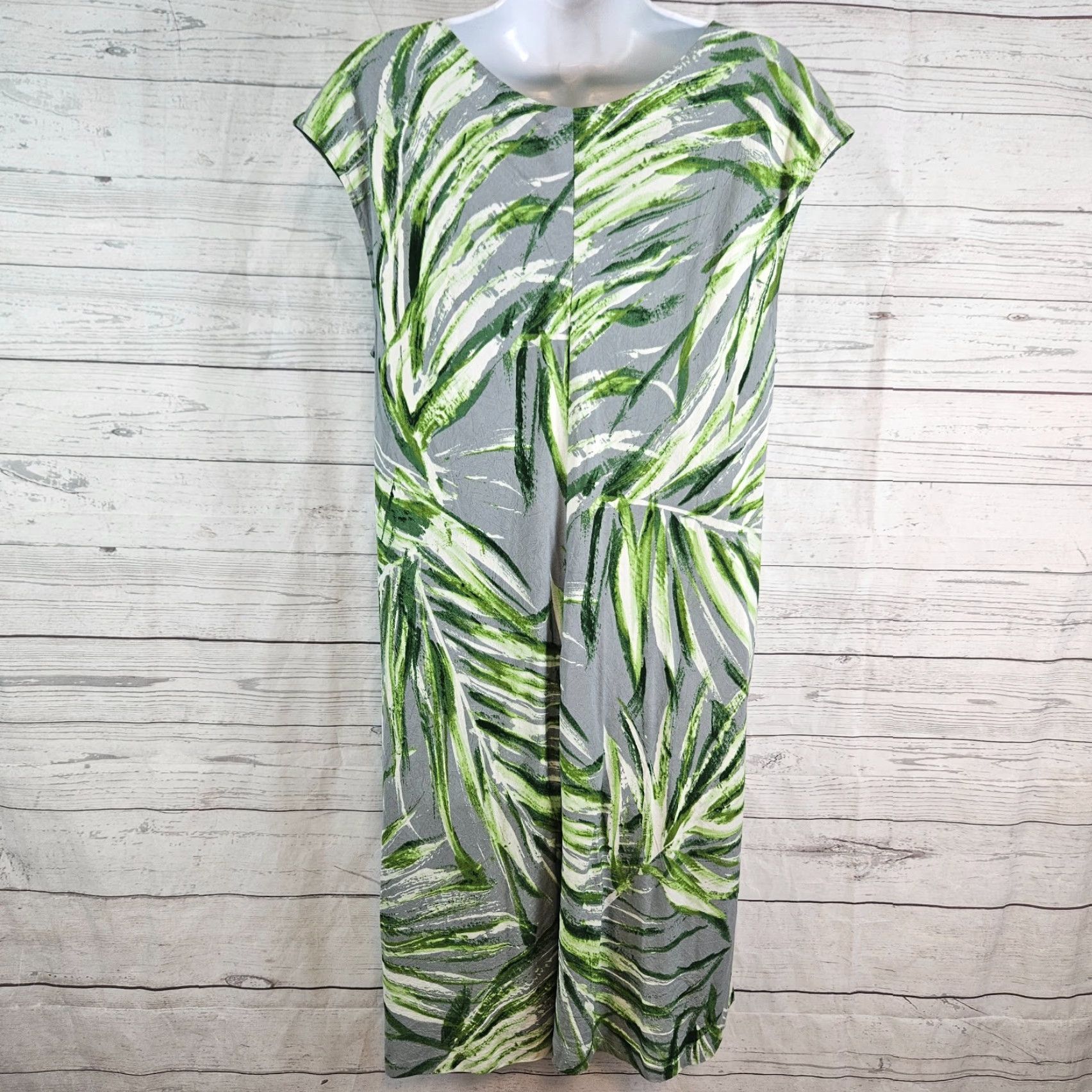 Jams World Jams World Dress Womens XL Green Gray Palm Print Rayon Scoop Neck Dress Shirt? Size XL / US 12-14 / IT 48-50 - 3 Thumbnail