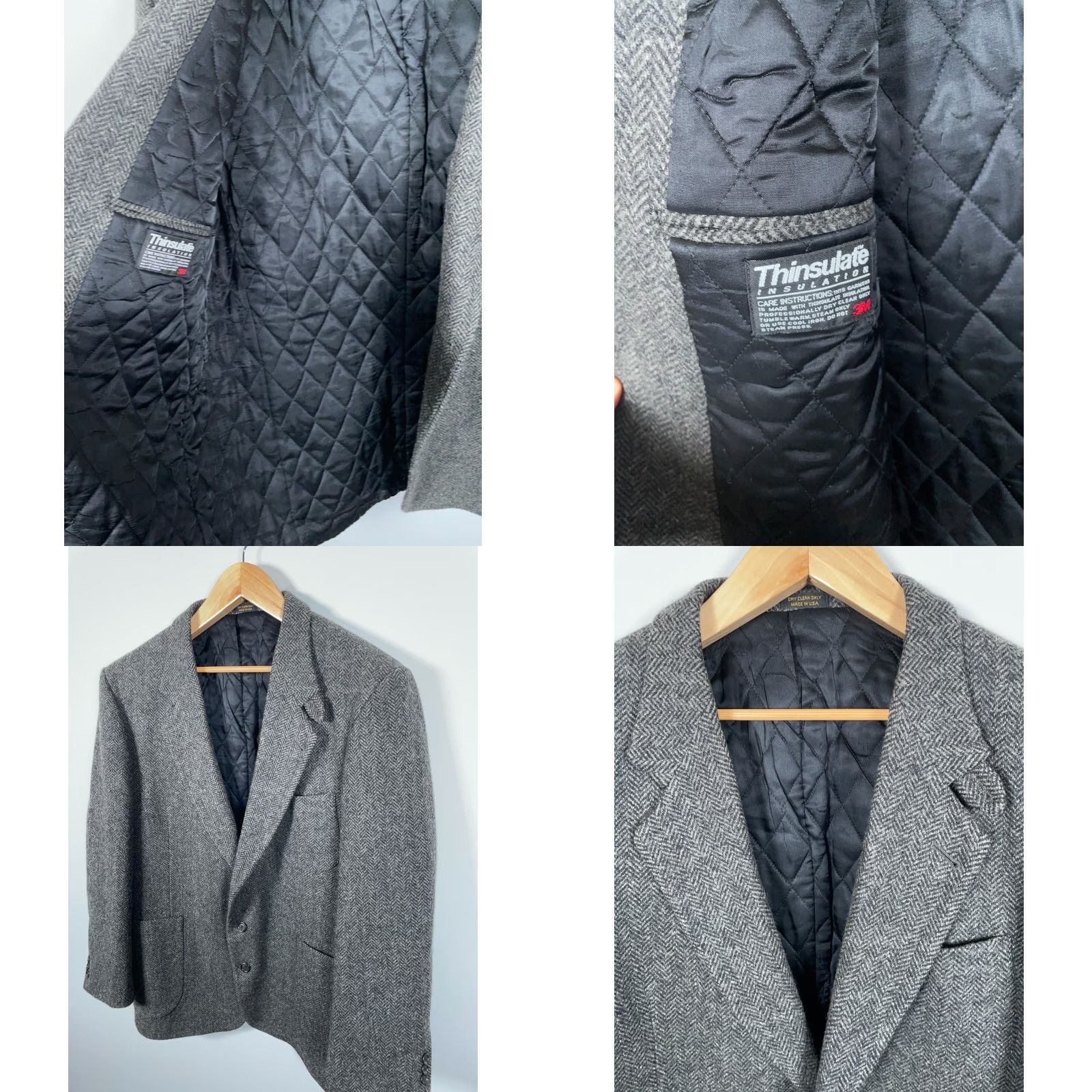 Vintage VINTAGE L.L. Bean Blazer Wool Gray 44 Regular Three-Button Notch Lapel USA Made Thinsulate Jacket Size 44R - 9 Thumbnail