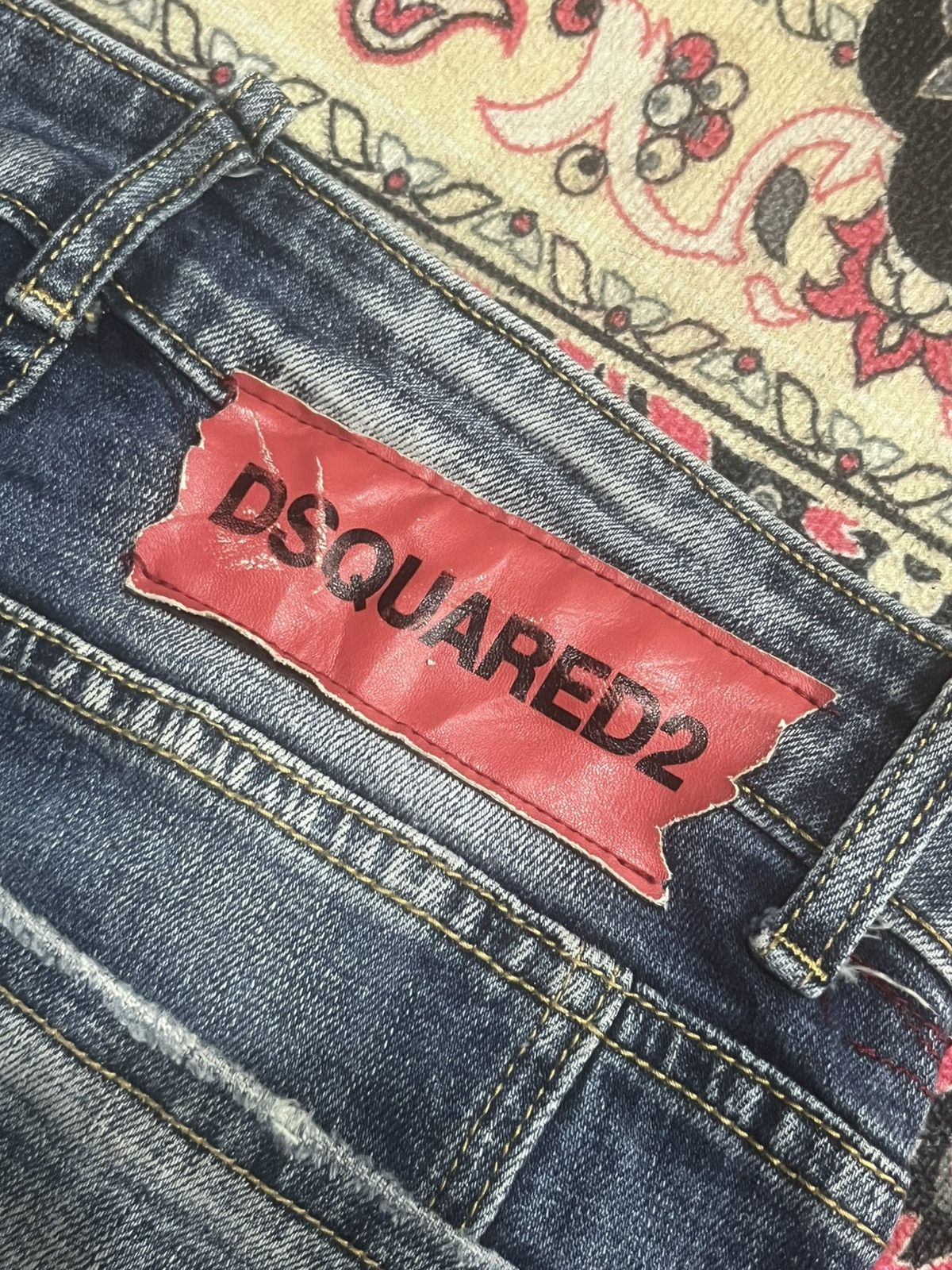 Dsquared2 Dsquared2 Blue Denim Slim Fit Paint Splatter Distressed Jean Size US 29 - 11 Thumbnail