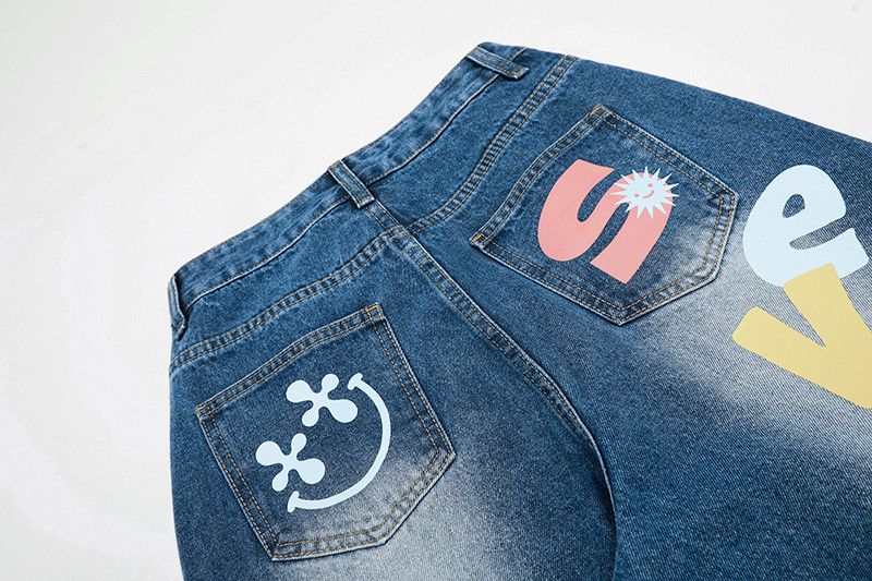 Jean American retro letter print curved jeans for men Size US 32 / EU 48 - 5 Thumbnail