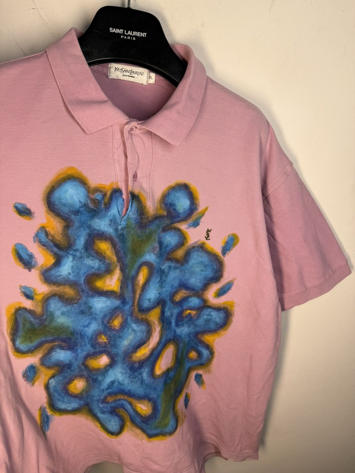 Yves Saint Laurent 1of1 YSL Polo Shirt Pink Art Vintage Tee Button Up y2k Size US XL / EU 56 / 4 - 14 Thumbnail