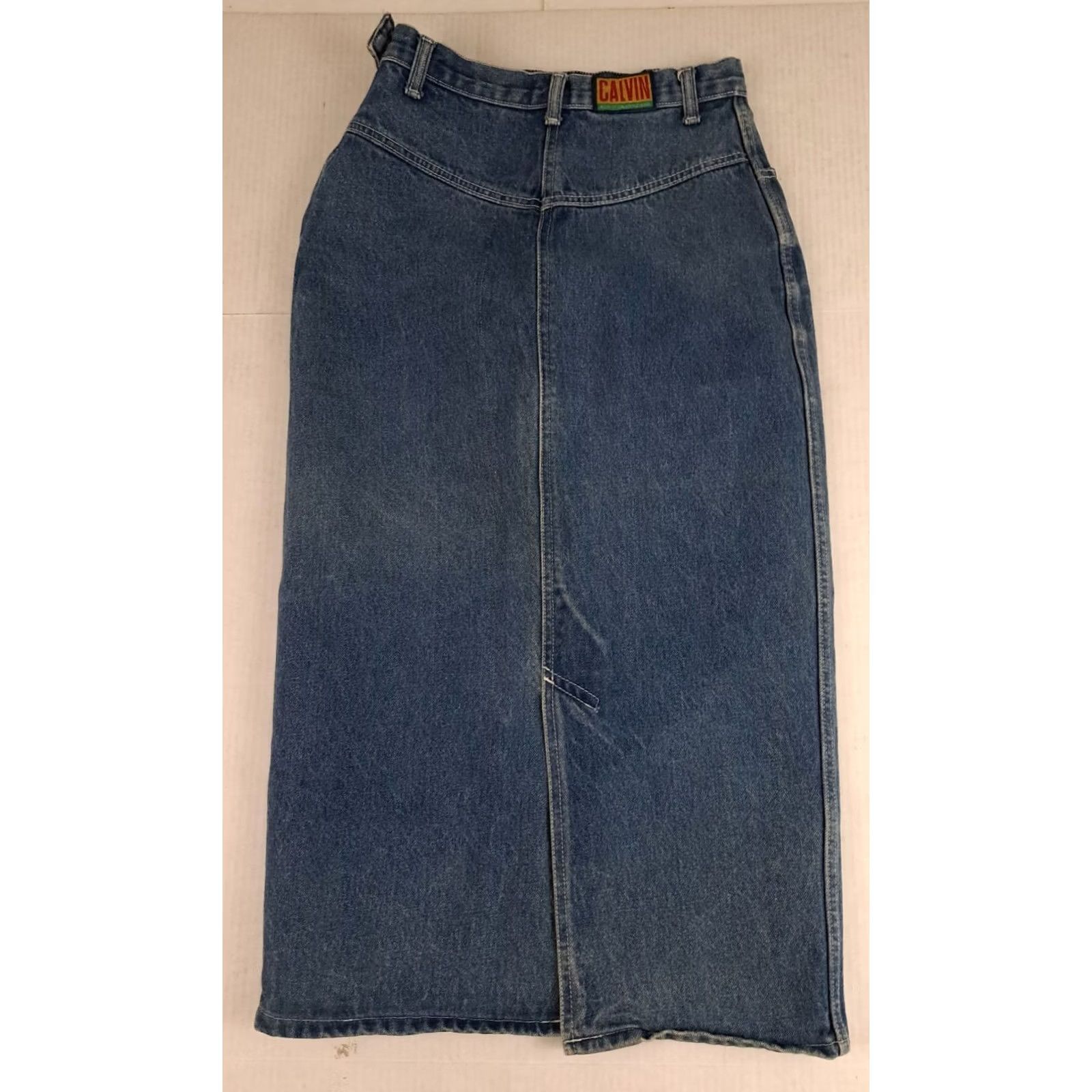 Calvin Klein VINTAGE Calvin Klein Women Skirt Denim Blue 32" Split Back Knee Length 90s Flare Pockets 26" Waist 7/8 XS/Regular Women Size 28" / US 6 / IT 42 - 5 Thumbnail