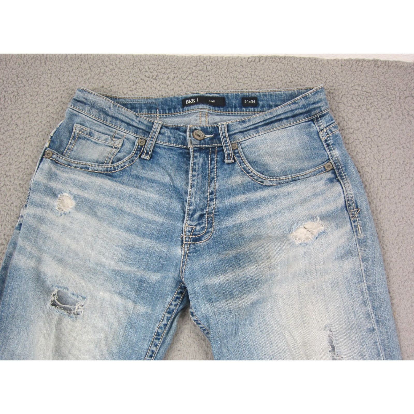 Vintage Buckle BKE Jeans Mens 31 x 34 Blue Denim Jake Straight Distress Stitch Pocket 5-Pocket Design Regular Rise Mid Vintage: No Mens Jeans Size US 31 - 2 Thumbnail