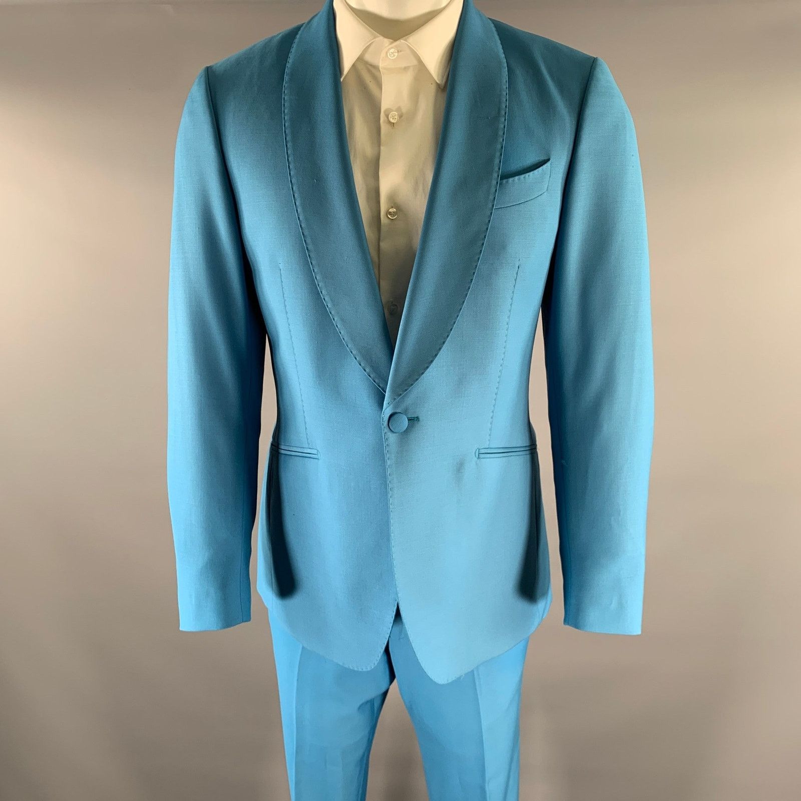 Other KLEIN EPSTEIN & PARKER Blue Solid Wool Shawl Lapel Suit Size 40R - 1 Thumbnail