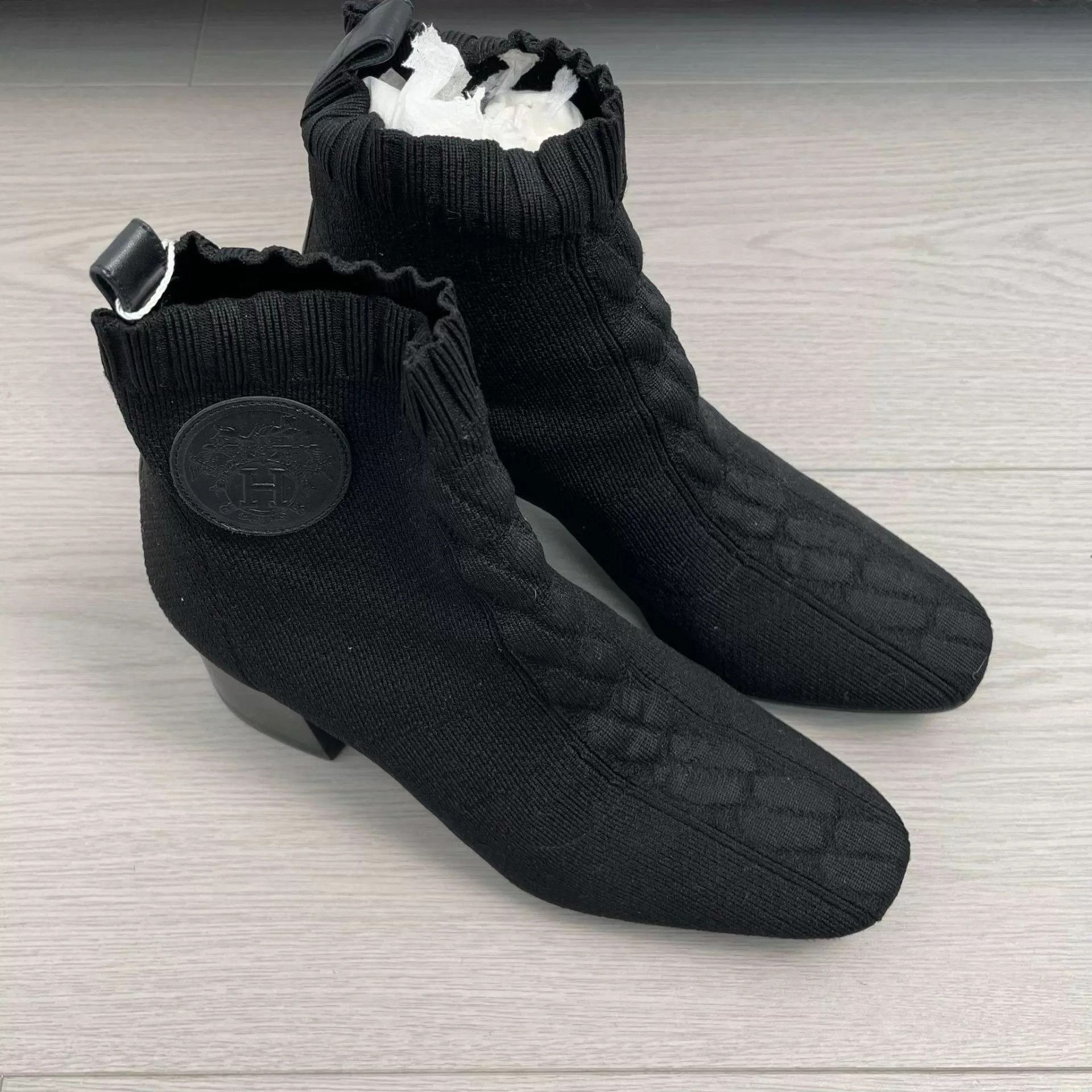 Hermes Hermès Knit Sock Bootie Horseshoe Chunky Heel 37.5 Size US 7 / IT 37 - 3 Thumbnail