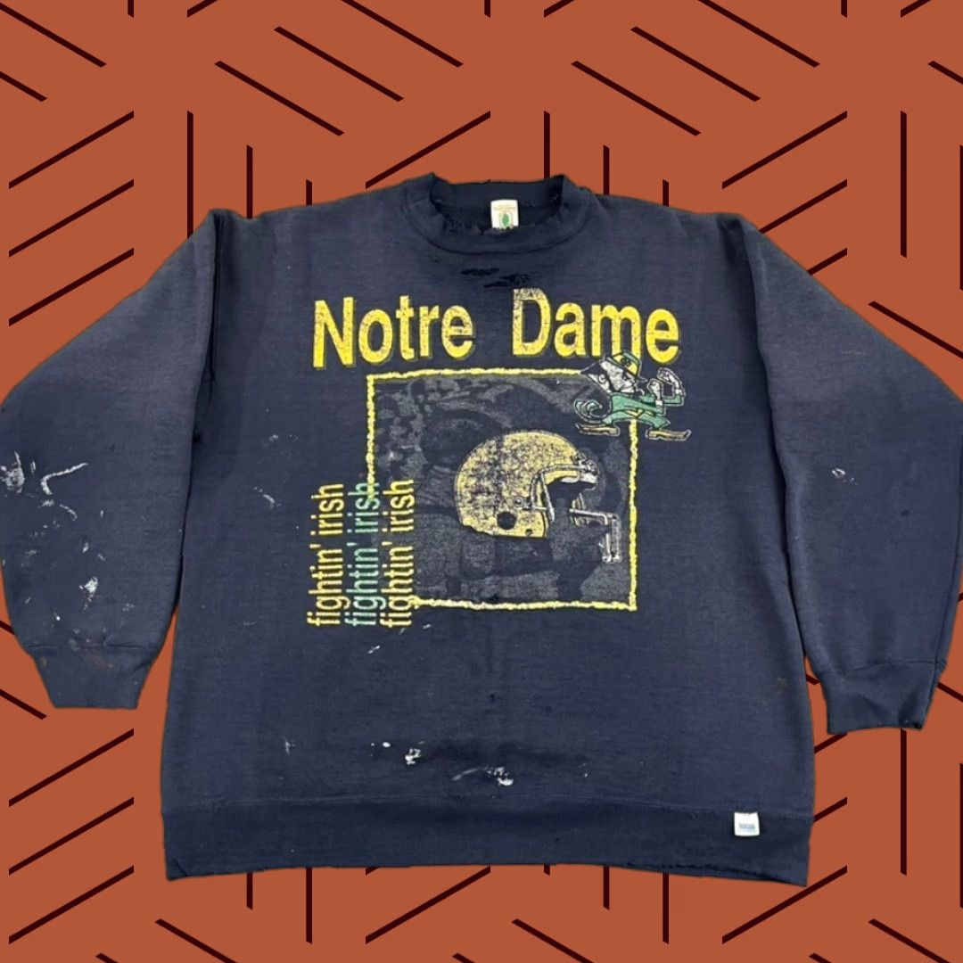 Thrasher VINTAGE NOTRE DAME Sweatshirt Unisex 80s Large Blue Logo Graphic Print Retro College Football Size US L / EU 52-54 / 3 - 1 Thumbnail
