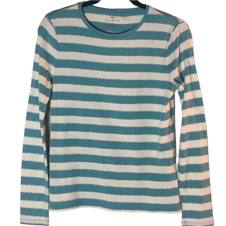 Other Talbots Green White Striped Long Sleeve Top Tee Small Size S / US 4 / IT 40 - 1 Thumbnail