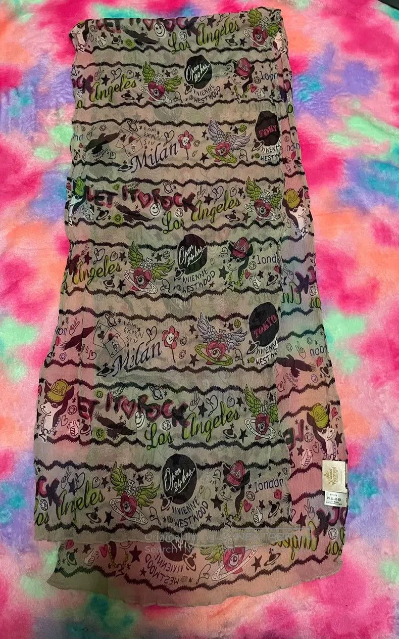 Vivienne Westwood Vivienne Westwood Colorful silk graffiti scarf long scarf, Size ONE SIZE - 9 Thumbnail