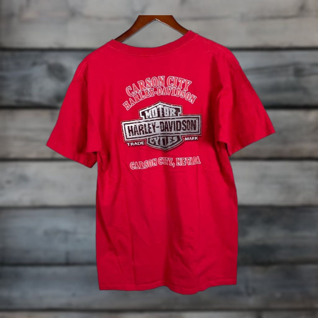 Harley Davidson Vintage Harley-Davidson T-Shirt Adult Large Red Logo Graphic Print Motorcycle Biker Nevada 2007 Size US L / EU 52-54 / 3 - 1 Thumbnail