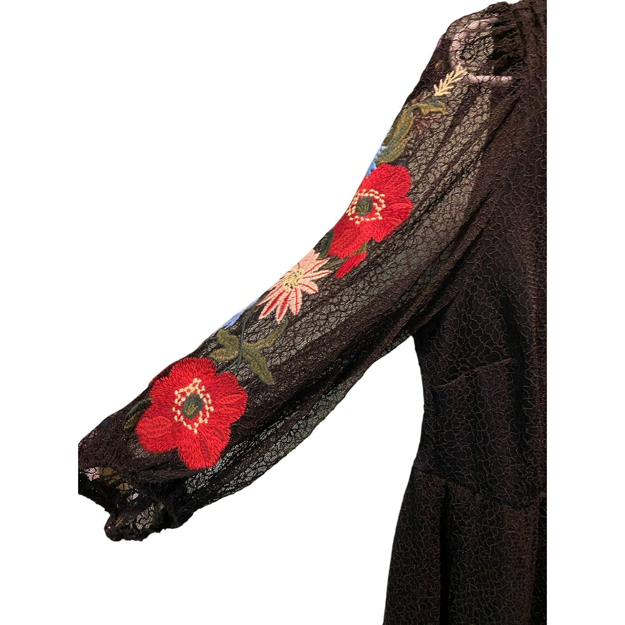 Other Suzanne Betro Black Embroidered Floral Mesh Tunic Top 3/4 Sl Size XL / US 12-14 / IT 48-50 - 2 Thumbnail