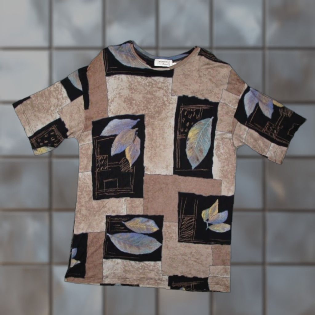 Vintage VINTAGE Mondo Di Marco Brown AOP Feather Abstract Design Rayon Short Sleeve Crew Neck Tee Men Large Italy Size US L / EU 52-54 / 3 - 1 Thumbnail