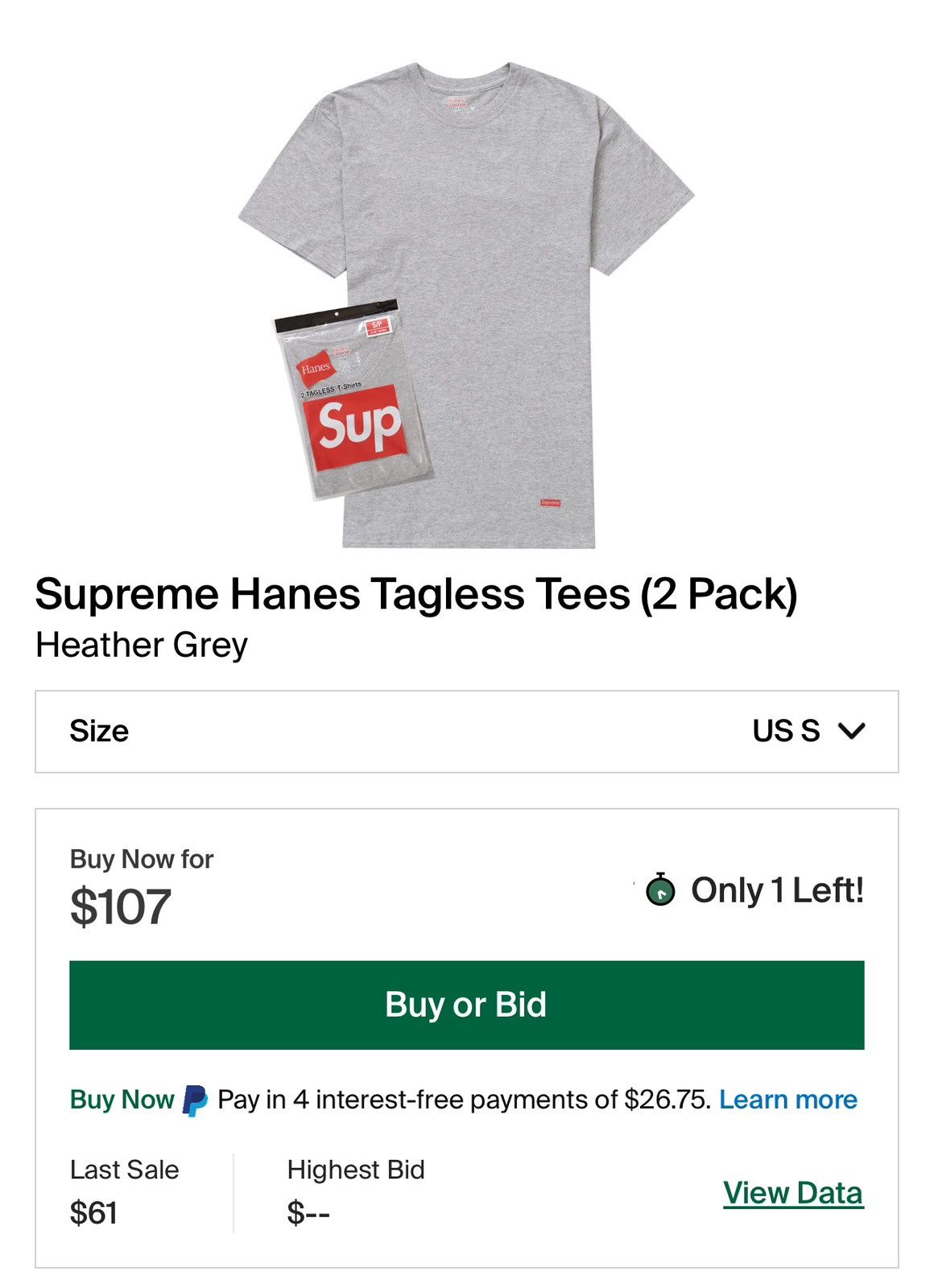 Supreme Supreme Hanes tagless tee (2pack) Size US S / EU 44-46 / 1 - 5 Thumbnail