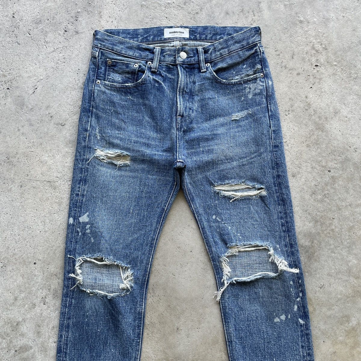 Japanese Brand Vintage Monkey Time Japan Ripped Jeans Faded Pants Denim Size US 30 / EU 46 - 3 Thumbnail
