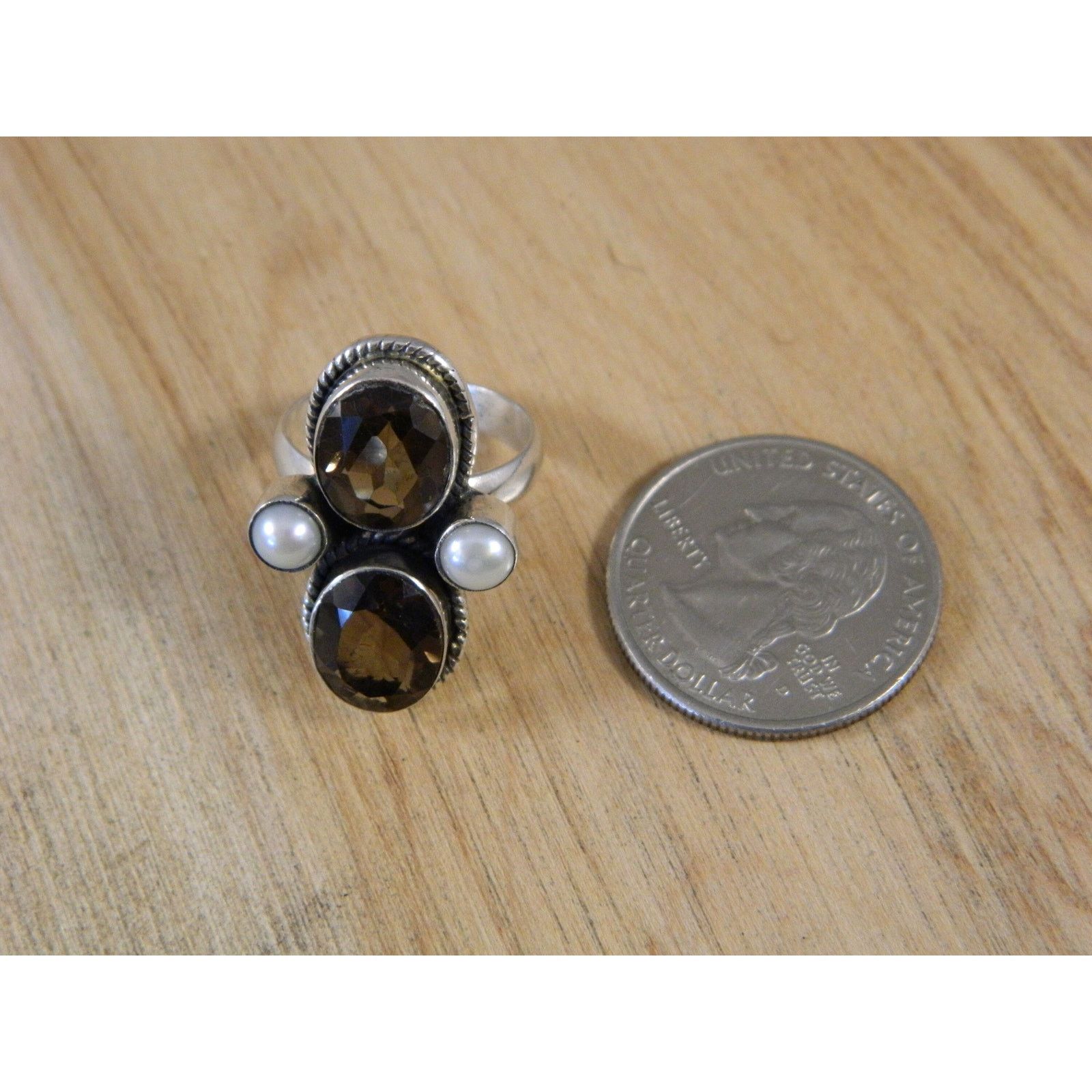 honeyee.com Vintage Topaz Sterling Silver Pearl Multi Stone Ring Sz 6.25 Size ONE SIZE - 8 Thumbnail