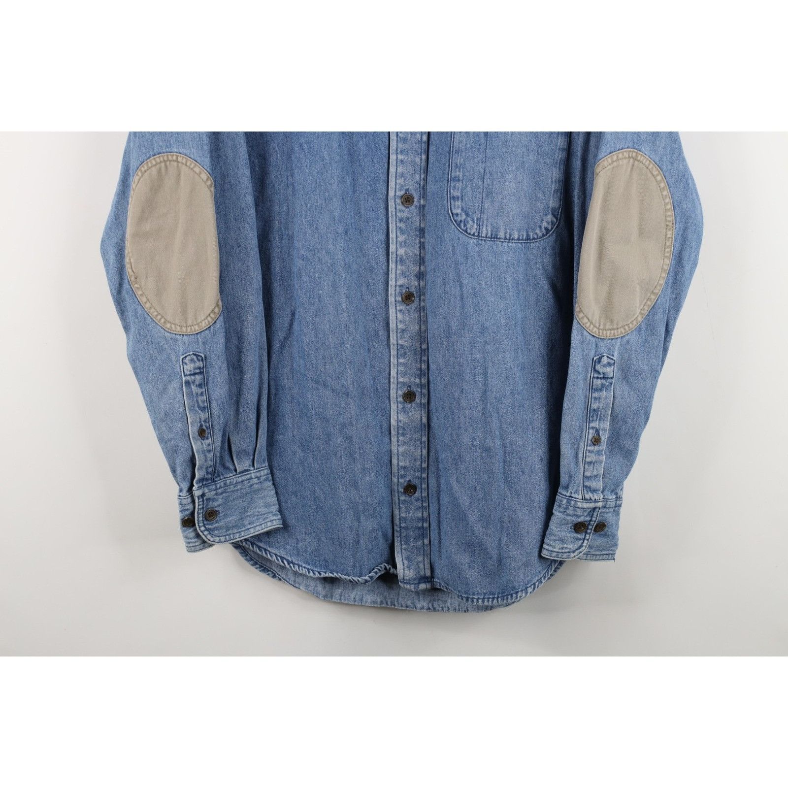 Cabelas Vintage 90s Cabelas Elbow Patch Denim Jean Button Down Shirt Size US S / EU 44-46 / 1 - 3 Thumbnail
