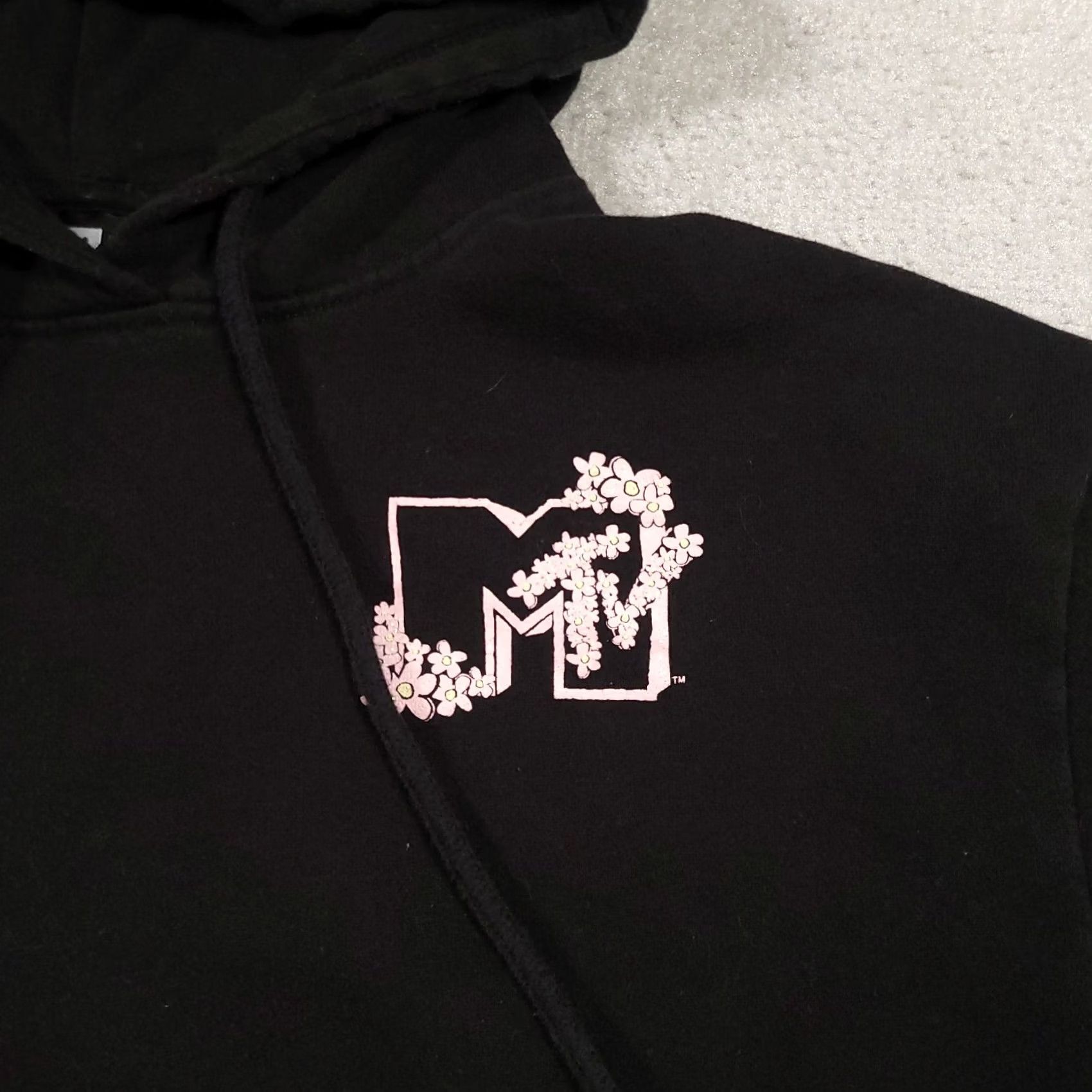Vintage MTV Streetwear Hoodie Womens Medium Black Shimmer Floral Graphic Sweatshirt Size M / US 6-8 / IT 42-44 - 4 Thumbnail