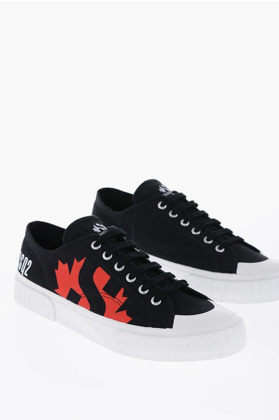 image of Dsquared2 Superga Low-Top Cotton Sneakers With Logo-Print in Black, Men's (Size 10)