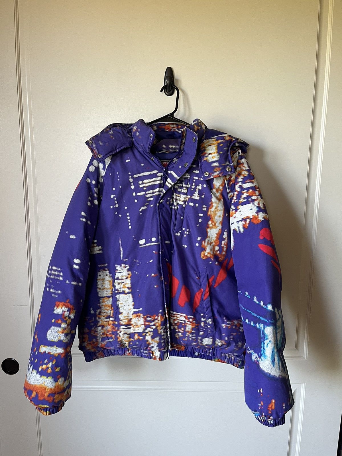 image of Supreme City Lights Puffer Jacket in Purple, Men's (Size Large)