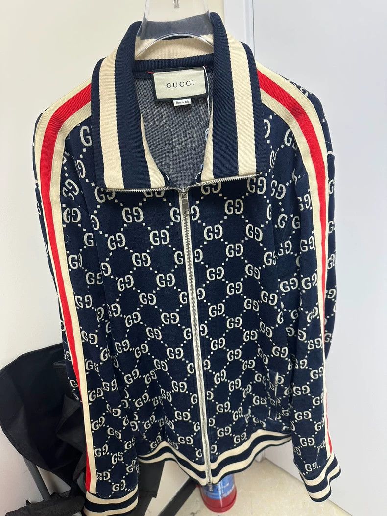 Gucci Blue GG Print Varsity Jacket - dmc